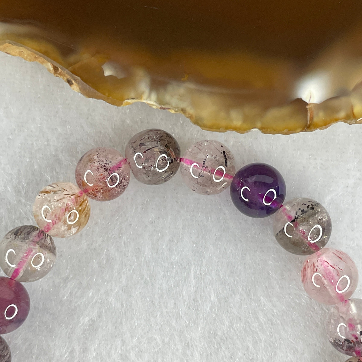 Certified Above Average Grade Natural Super 7 Crystal Beads Bracelet | 7.8mm Sacred 7-Mineral Synergy Power (14.92g | 15cm Petite Wrist Sizing | 24 Beads)