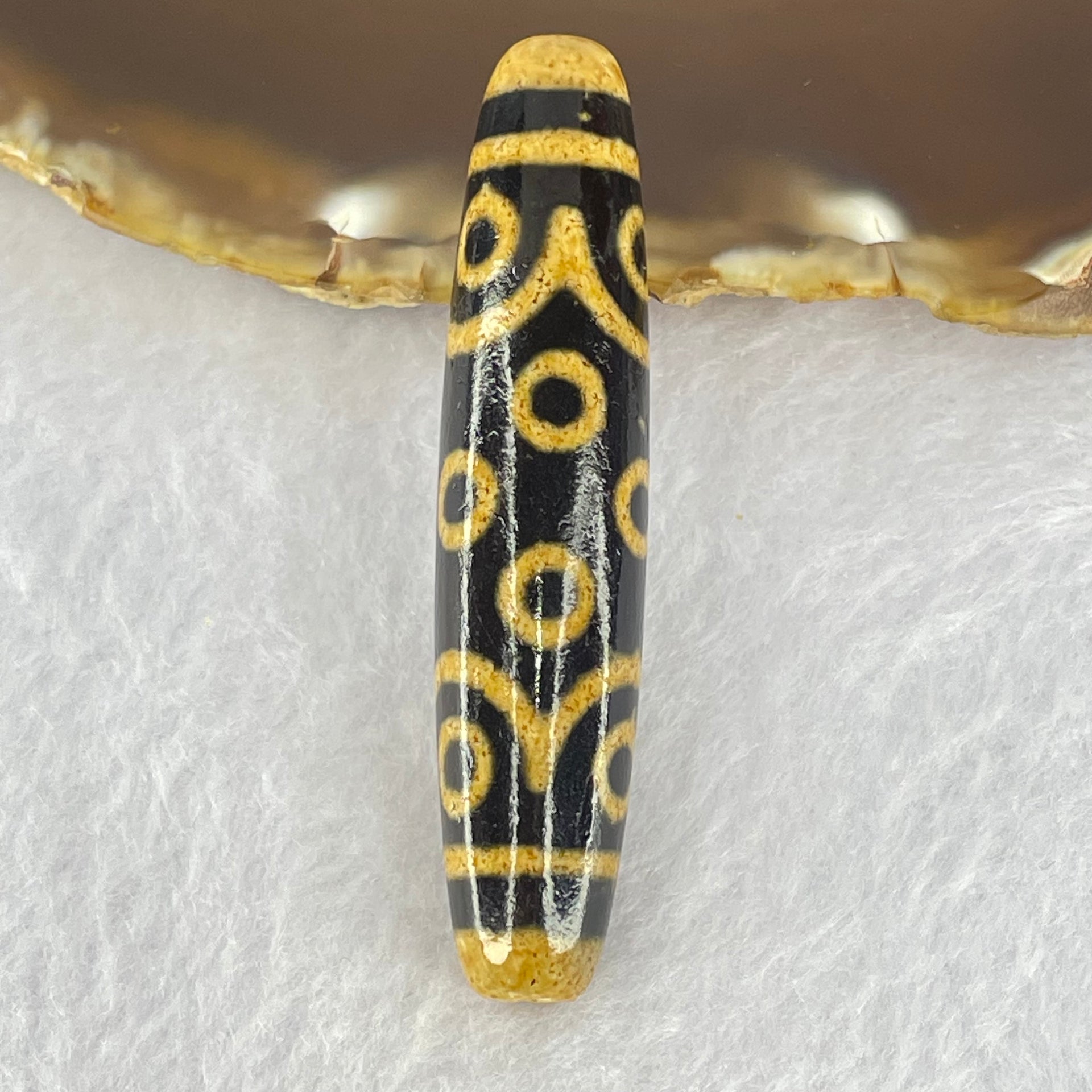 Natural Powerful Tibetan Old Oily Dark and Light Brown Agate 15 Eyes Dzi Bead Heavenly Master (Tian Zhu) 十五眼天诛 15.03g 59.9 by 13.4mm - Huangs Jadeite and Jewelry Pte Ltd