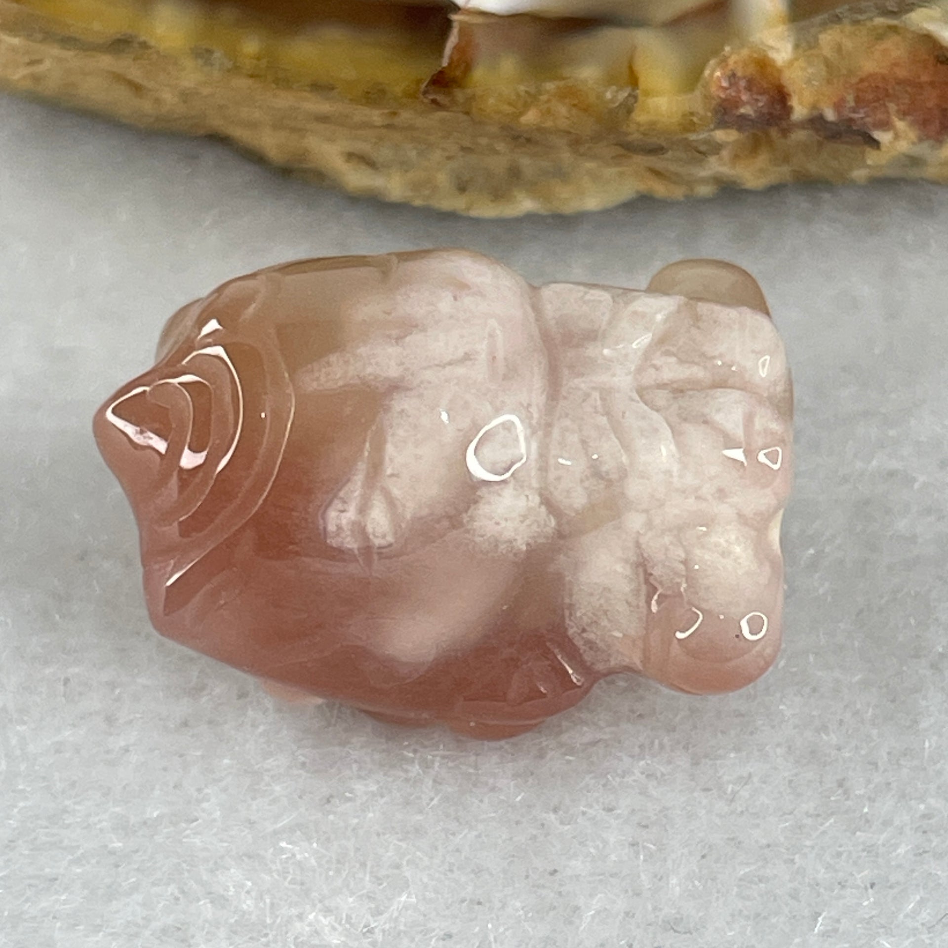 Natural Pink Flower Agate Unicorn Charm 5.69g 21.0 by 15.7 by 14.6mm - Huangs Jadeite and Jewelry Pte Ltd