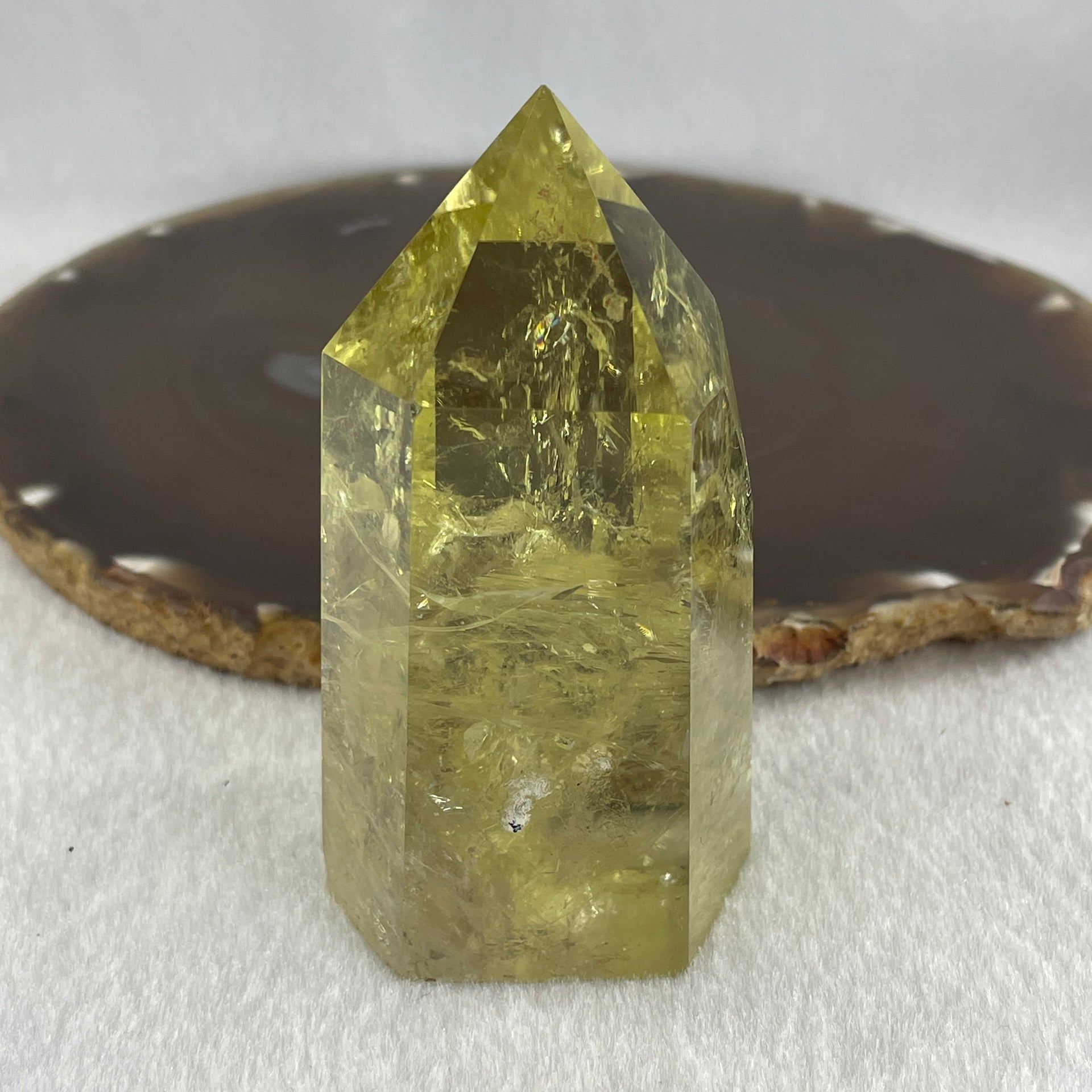 High Grade Natural Citrine Tower with Wooden Stand Display 270.15g 87.0 by 78.0 by 109.2mm - Huangs Jadeite and Jewelry Pte Ltd