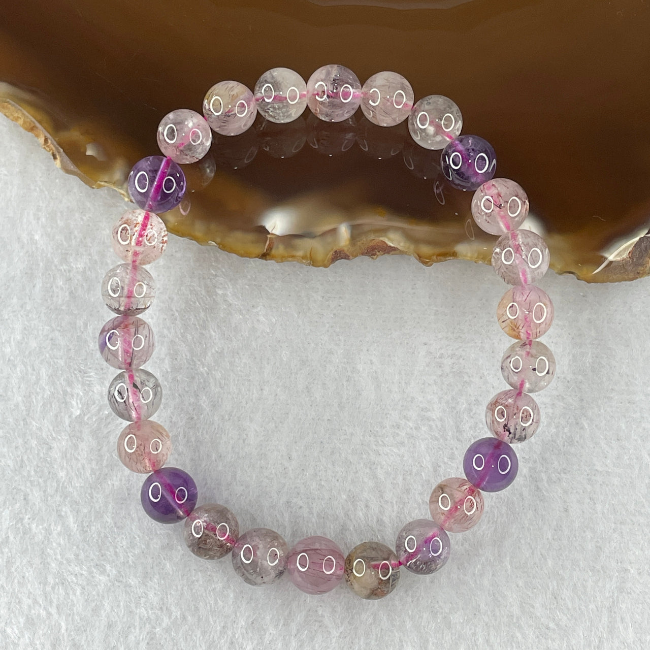 Certified Above-Average Grade Natural Super 7 Crystal Beads Bracelet | Fluid High-Clarity Showcase Strand | Authentic Sacred Seven Multi-Mineral Inclusions Quartz Spiritual Catalyst & Auric Shield Bracelet (12.86g | 15.5cm Length | 7.3mm | 26 Beads)
