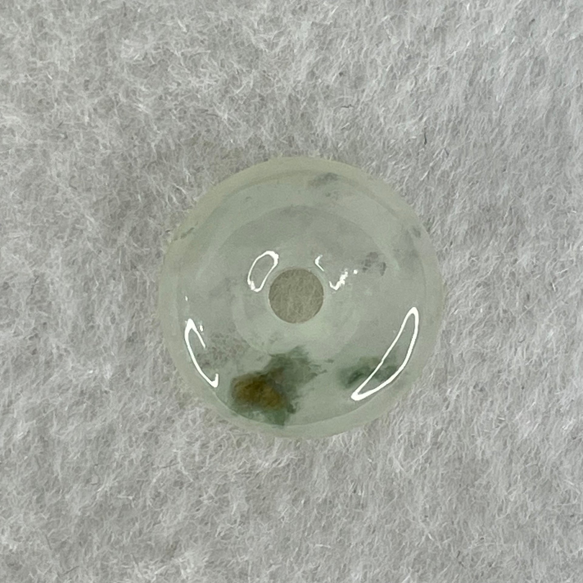 Type A Semi Icy Light Lavender With Green Spots Jadeite Ping An Kou Charm/Pendant 2.12g 13.3 by 5.9mm - Huangs Jadeite and Jewelry Pte Ltd