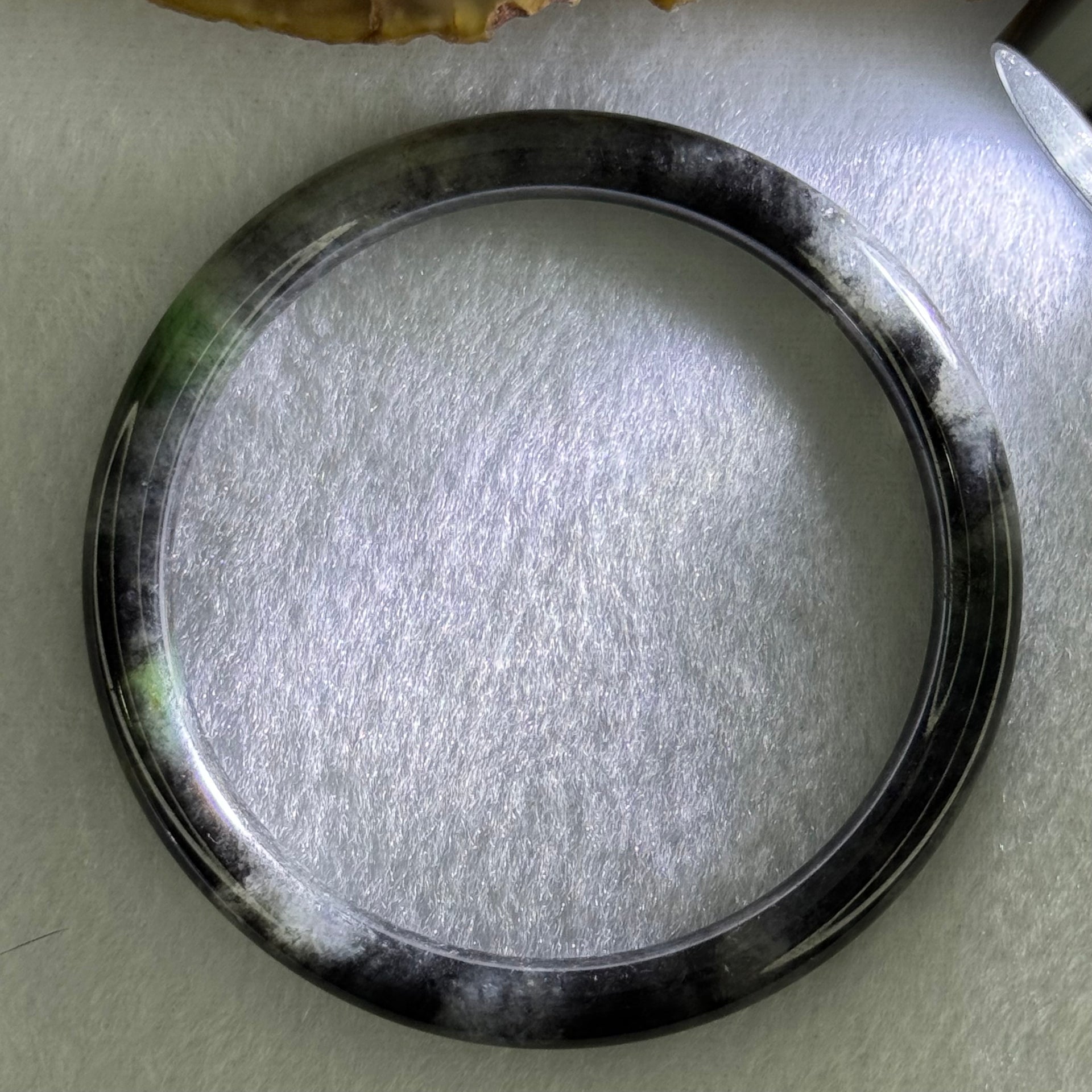 Type A Wuji Black Grey with Green Patch Jadeite Bangle Internal Diameter 55.5mm 40.98g 6.4 by 6.5mm (Internal Lines) - Huangs Jadeite and Jewelry Pte Ltd