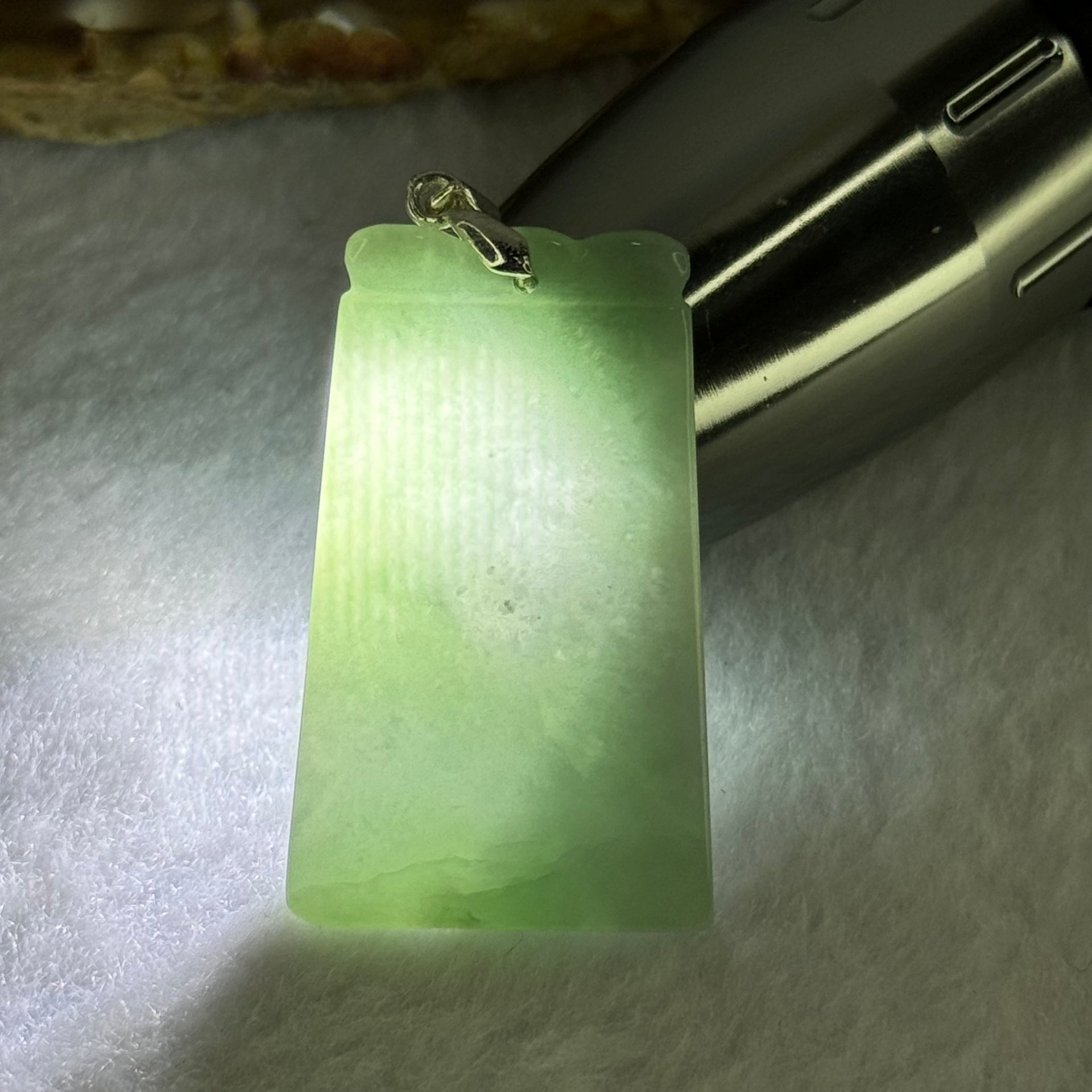 Type A Green and Lavender Jadeite Wu Shi Pai Pendant 9.11g 37.6 by 23.1 by 3.7mm - Huangs Jadeite and Jewelry Pte Ltd