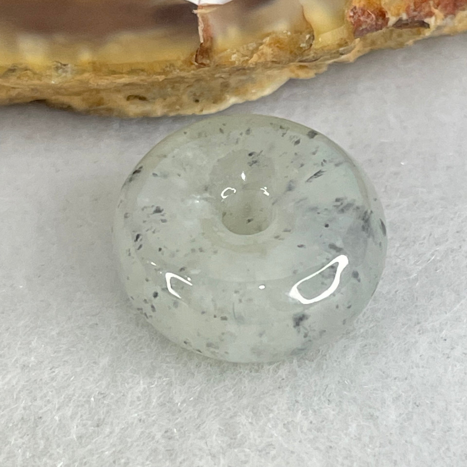 Type A Semi Icy Wuji Grey Spots Jadeite Ping An Kou Charm/Pendant 3.28g 15.0 by 6.8mm - Huangs Jadeite and Jewelry Pte Ltd