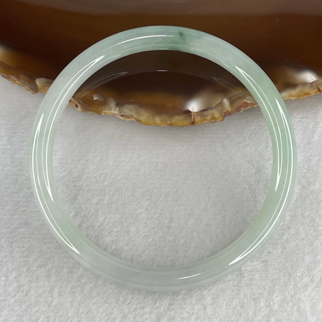 57.9mm Certified Genuine Type A Jadeite Bangle - Faint Green with Blueish Green Piao Hua Natural Jadeite Jewelry - 21.66g Wide Untreated Jade Bracelet for Women 6.6x6.2mm Wide (Internal Lines)