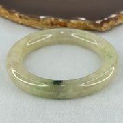 Type A Translucent Semi Icy Light Yellowish Green with Moss Green Patch Jadeite Bangle Internal Diameter 55.3mm 76.40g 12.3 by 11.6mm (Very Slight External Rough) - Huangs Jadeite and Jewelry Pte Ltd