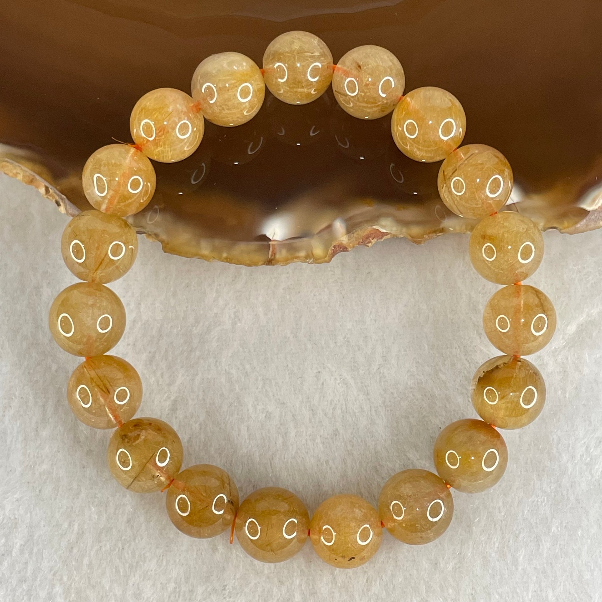 Average Grade Natural Golden Rutilated Quartz Beads Bracelet 26.77g 15.5cm 10.4mm 19 Beads - Huangs Jadeite and Jewelry Pte Ltd