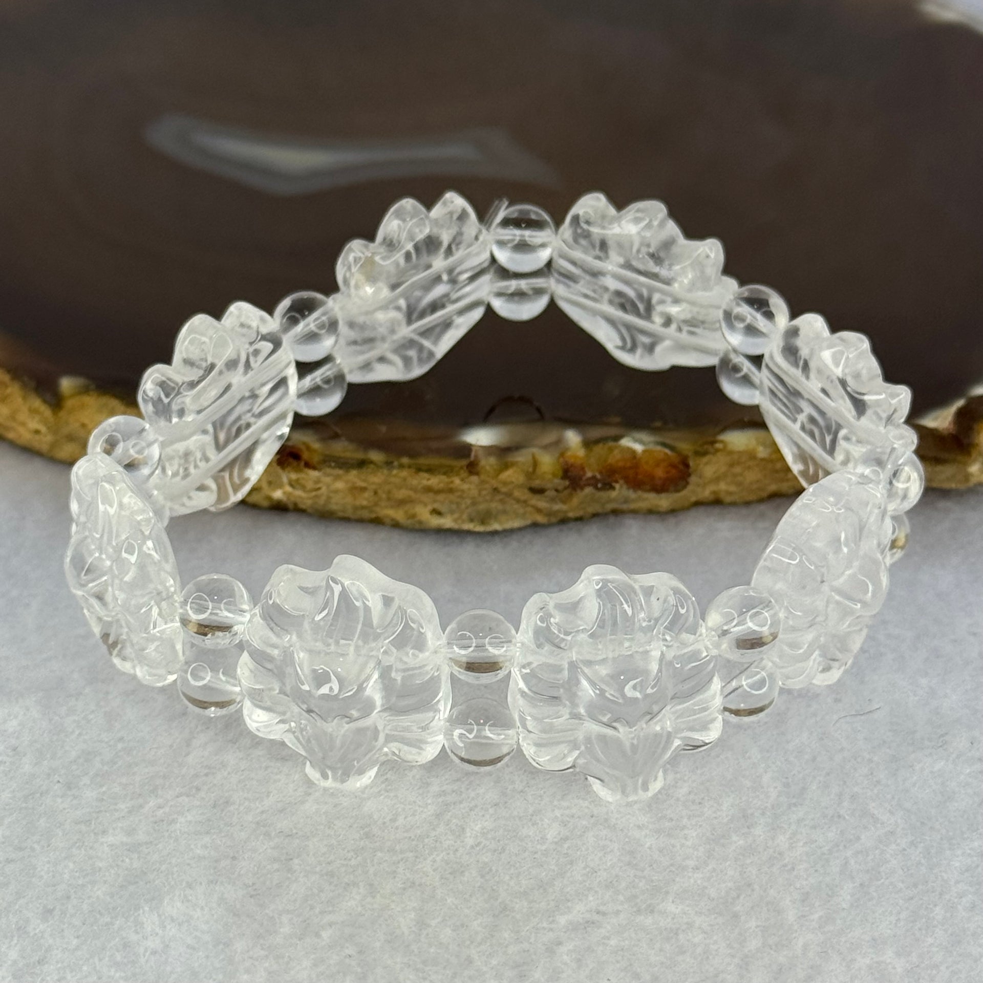 Natural Clear Quartz 9 Tail Fox Bracelet 39.45g 17cm 21.6 by 19.0 by 8.0mm 8pcs - Huangs Jadeite and Jewelry Pte Ltd