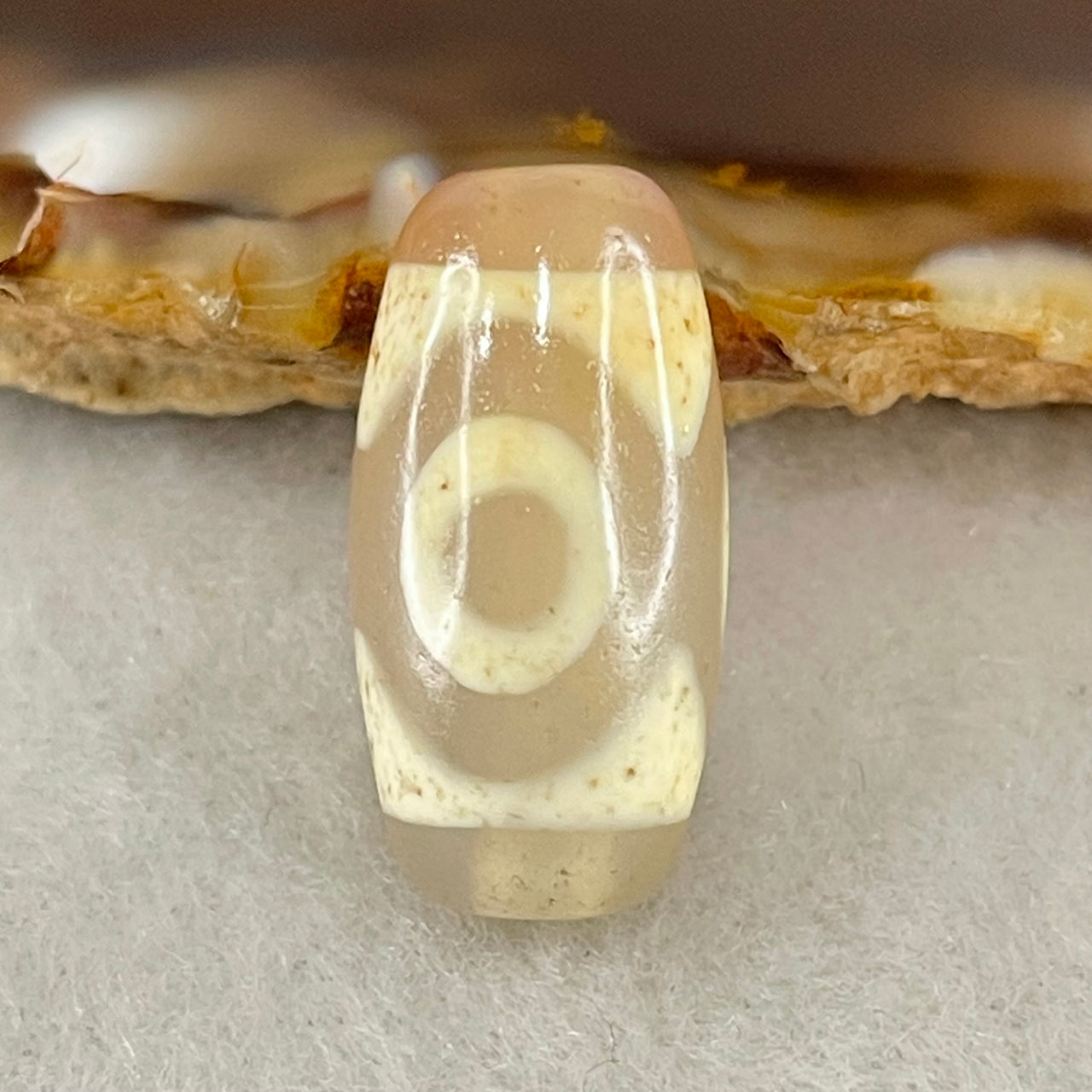 Natural Powerful Tibetan Old Oily Agate 3 Eyes Dzi Bead Heavenly Master (Tian Zhu) 三眼天诛 3.02g 20.0 by 10.1mm - Huangs Jadeite and Jewelry Pte Ltd