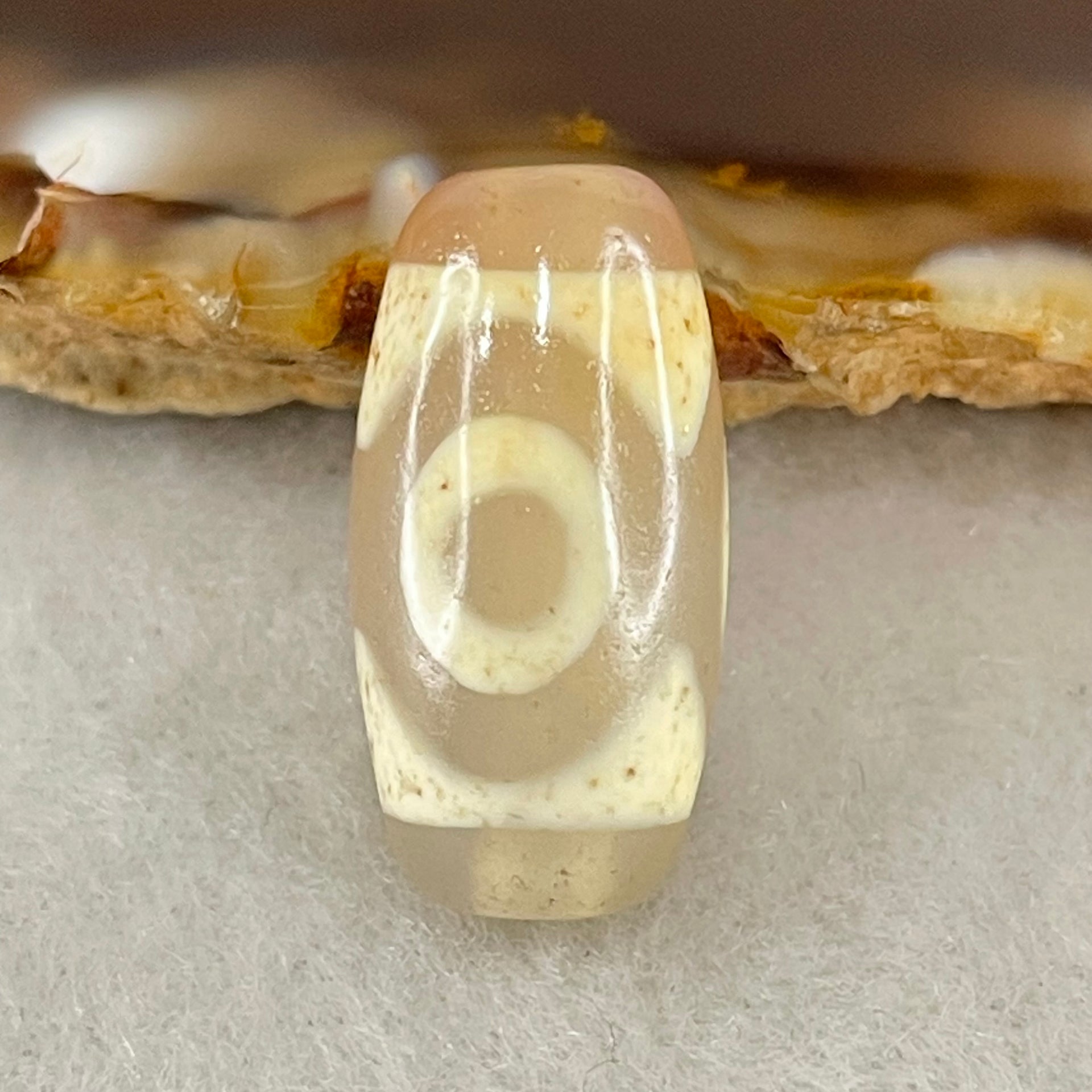 Natural Powerful Tibetan Old Oily Agate 3 Eyes Dzi Bead Heavenly Master (Tian Zhu) 三眼天诛 3.02g 20.0 by 10.1mm - Huangs Jadeite and Jewelry Pte Ltd