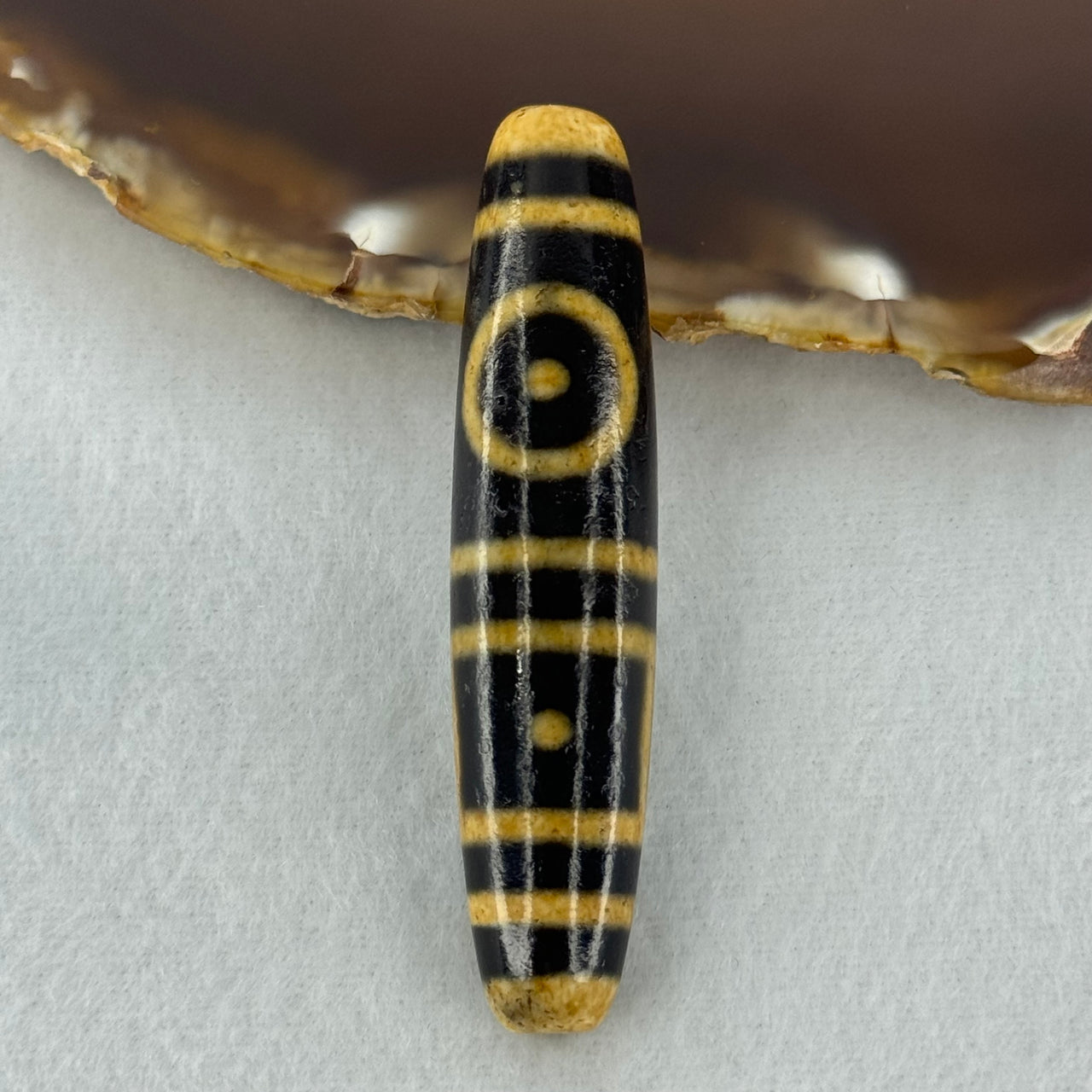 Natural Powerful Tibetan Old Oily Agate 2 Eyes Dzi Bead Heavenly Master (Tian Zhu) 二眼天诛 15.44g 59.1 by 13.1mm - Huangs Jadeite and Jewelry Pte Ltd