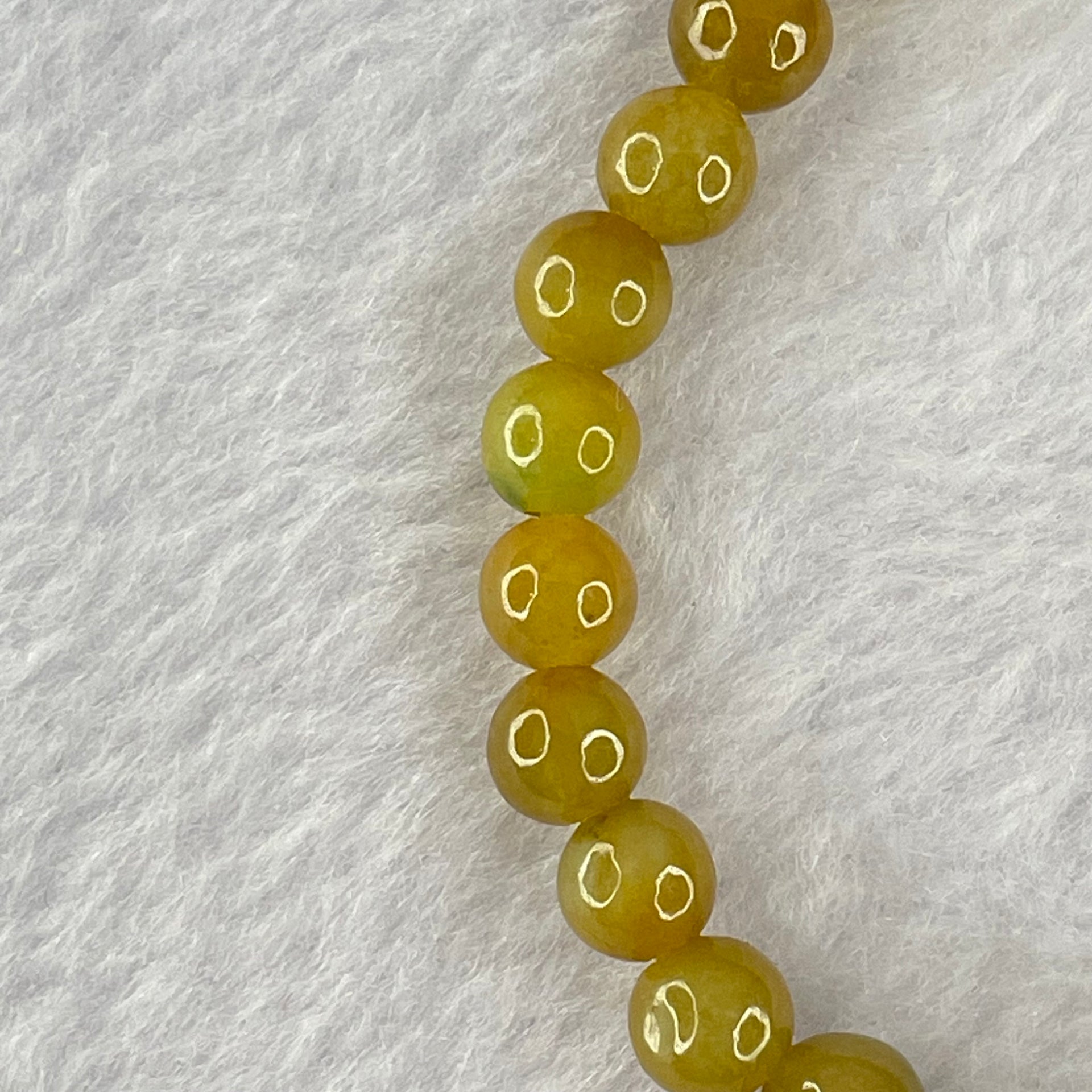Type A Brownish Yellow Jadeite Beads Bracelet 15.55g 17.5cm 7.0mm 30 Beads (Burned) - Huangs Jadeite and Jewelry Pte Ltd