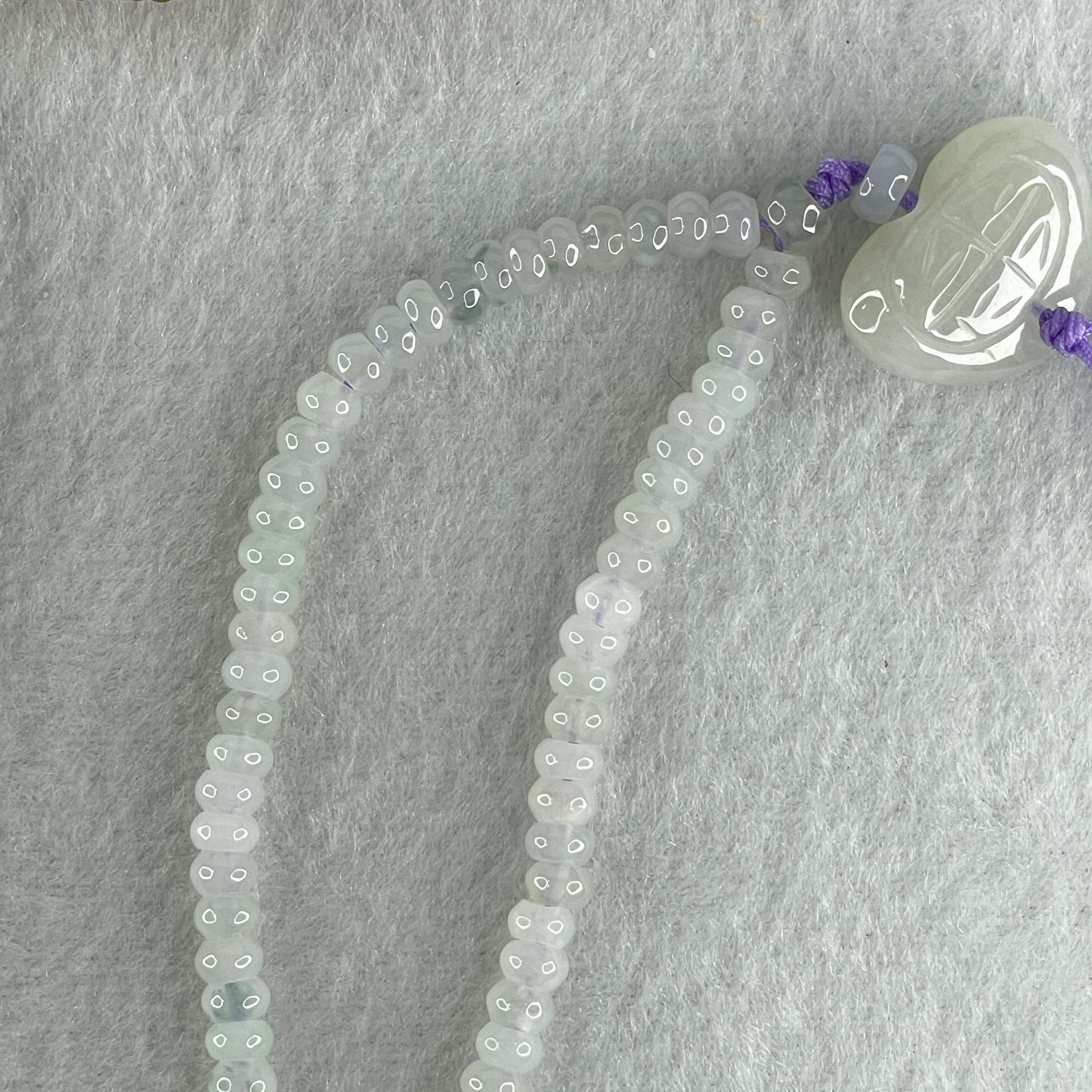 Natural Type A Semi Icy Sky Blue to White Jadeite Beads Necklace 36.93g 66cm 4.9mm 232 Beads Heart Pendant Charm 20.6 by 15.5 by 7.7mm - Huangs Jadeite and Jewelry Pte Ltd
