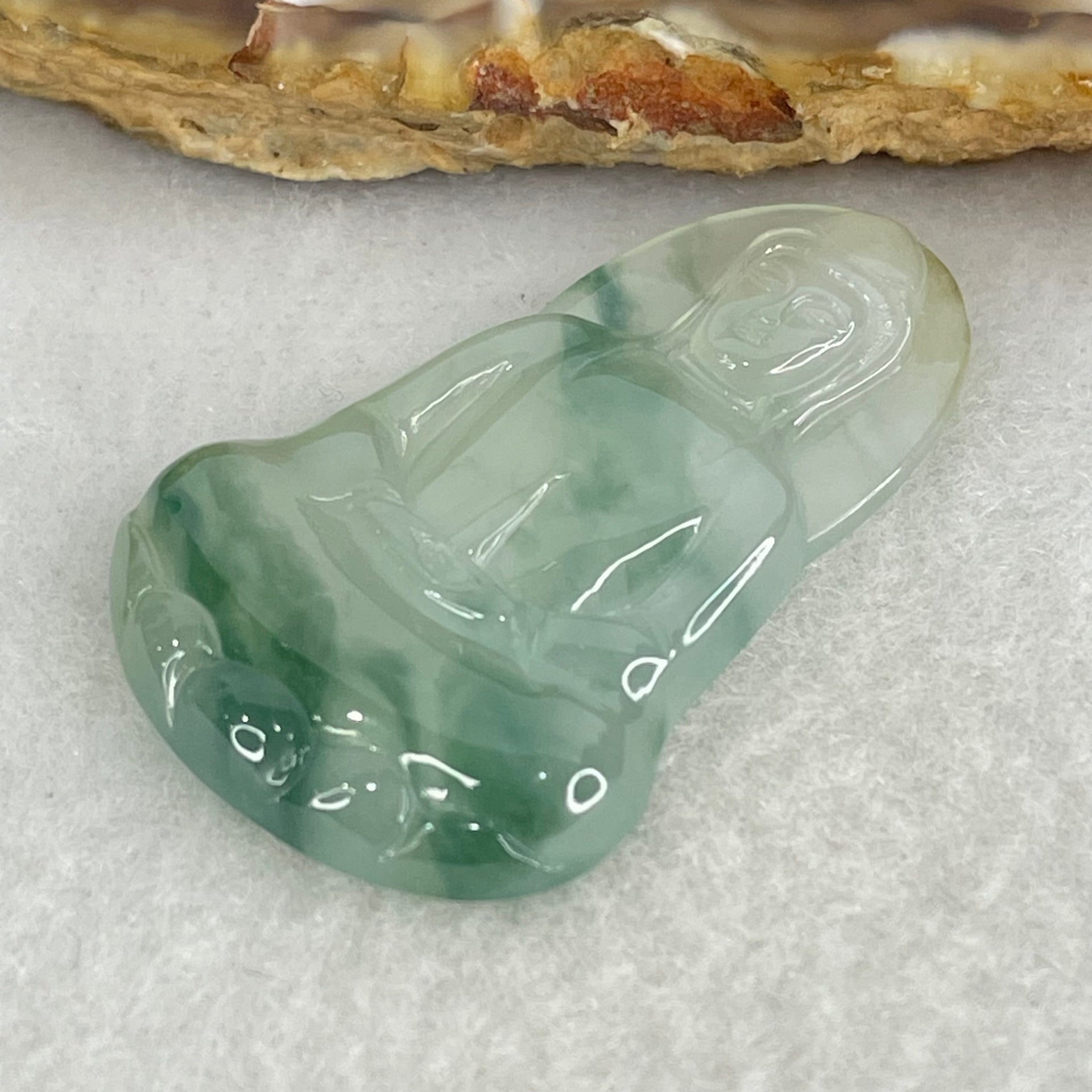 Type A Icy Light Green with Blueish Green Piao Hua Jadeite Guan Yin Pendant for Setting 6.27g 34.8 by 23.3 by 4.1mm - Huangs Jadeite and Jewelry Pte Ltd