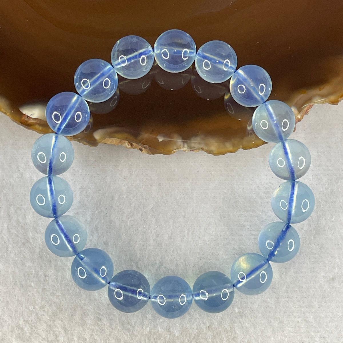 Certified Good Grade Natural Aquamarine Beads Bracelet | 15.5cm with 18 Beads 10.8mm (29.77g | Ocean Blue Translucency | Throat & Third Eye Chakra Harmony, Tranquil Communication & Serene Wealth Shield)