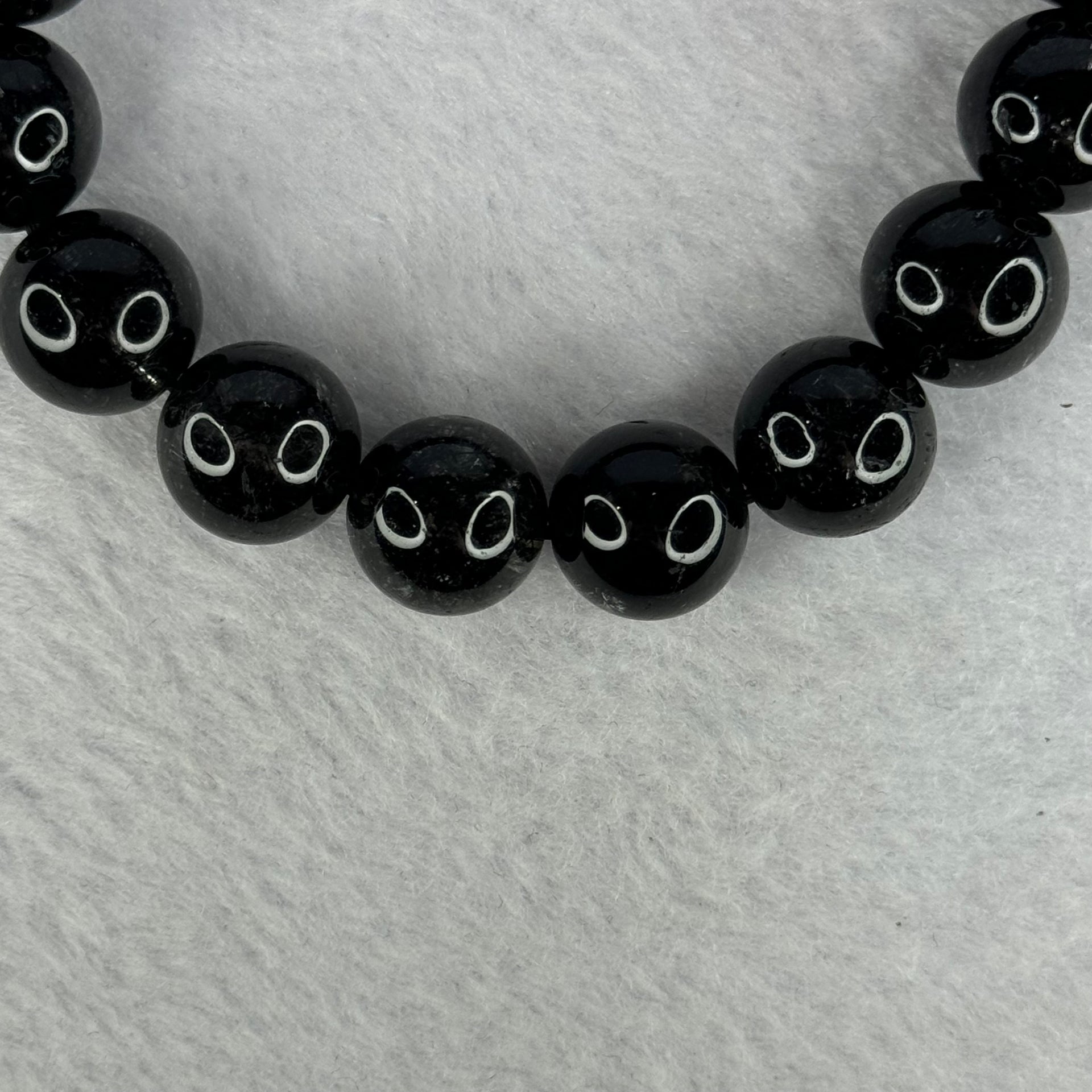 Natural Black Rutilated Quartz Beads Bracelet 天然黑发水晶手链 45.82g 17.5cm 12.8mm 16 Beads - Huangs Jadeite and Jewelry Pte Ltd