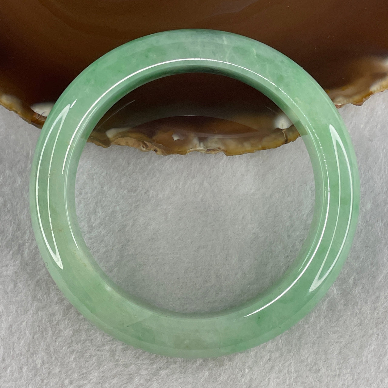 Certified Natural Type A Light Apple Green with Emerald Green Fluorite Piao Hua Jadeite Bangle 75.87g Internal Diameter 58.0mm 13.5 by 10.0mm ( Slight Internal Line)