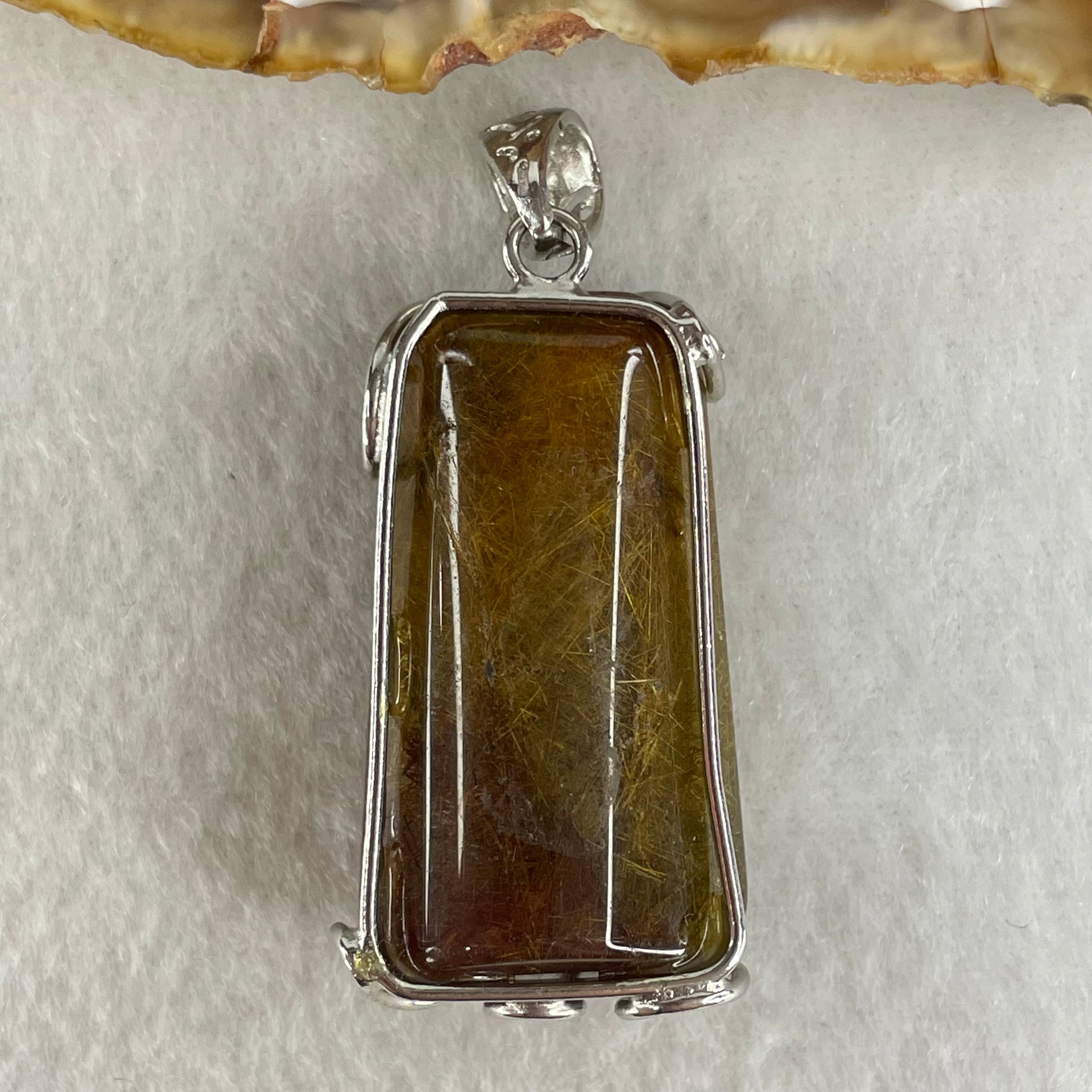 Good Grade Natural Copper Rutilated Quartz Rectangle Shape in S925 Silver Pendant 16.69g 35.0 by 19.8 by 12.9mm - Huangs Jadeite and Jewelry Pte Ltd