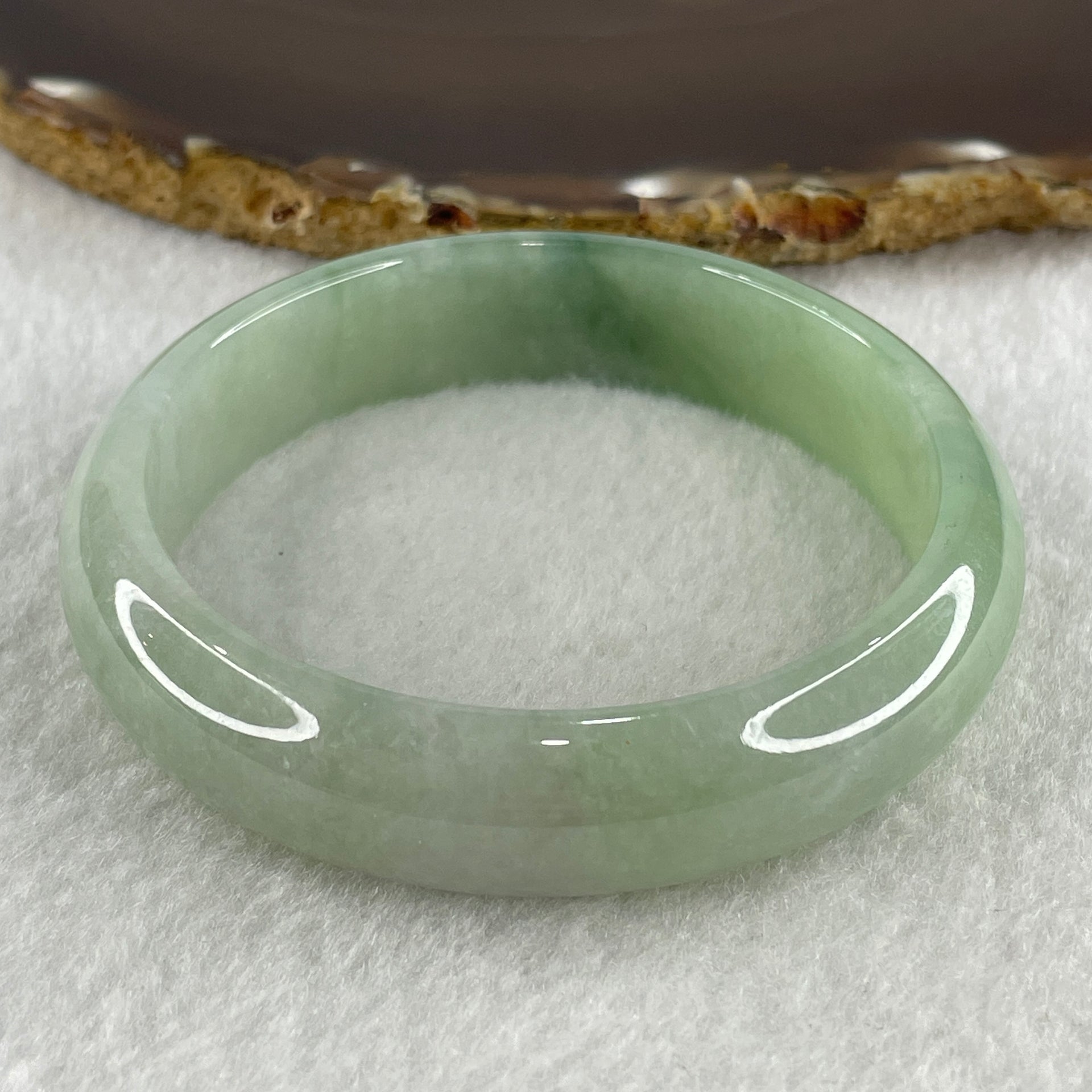 Certified Type A Natural Jelly Light Green with Green Jadeite Bangle 56.69g Inner Diameter 59.0cm 14.7 by 7.3mm (Close to Perfect) - Huangs Jadeite and Jewelry Pte Ltd
