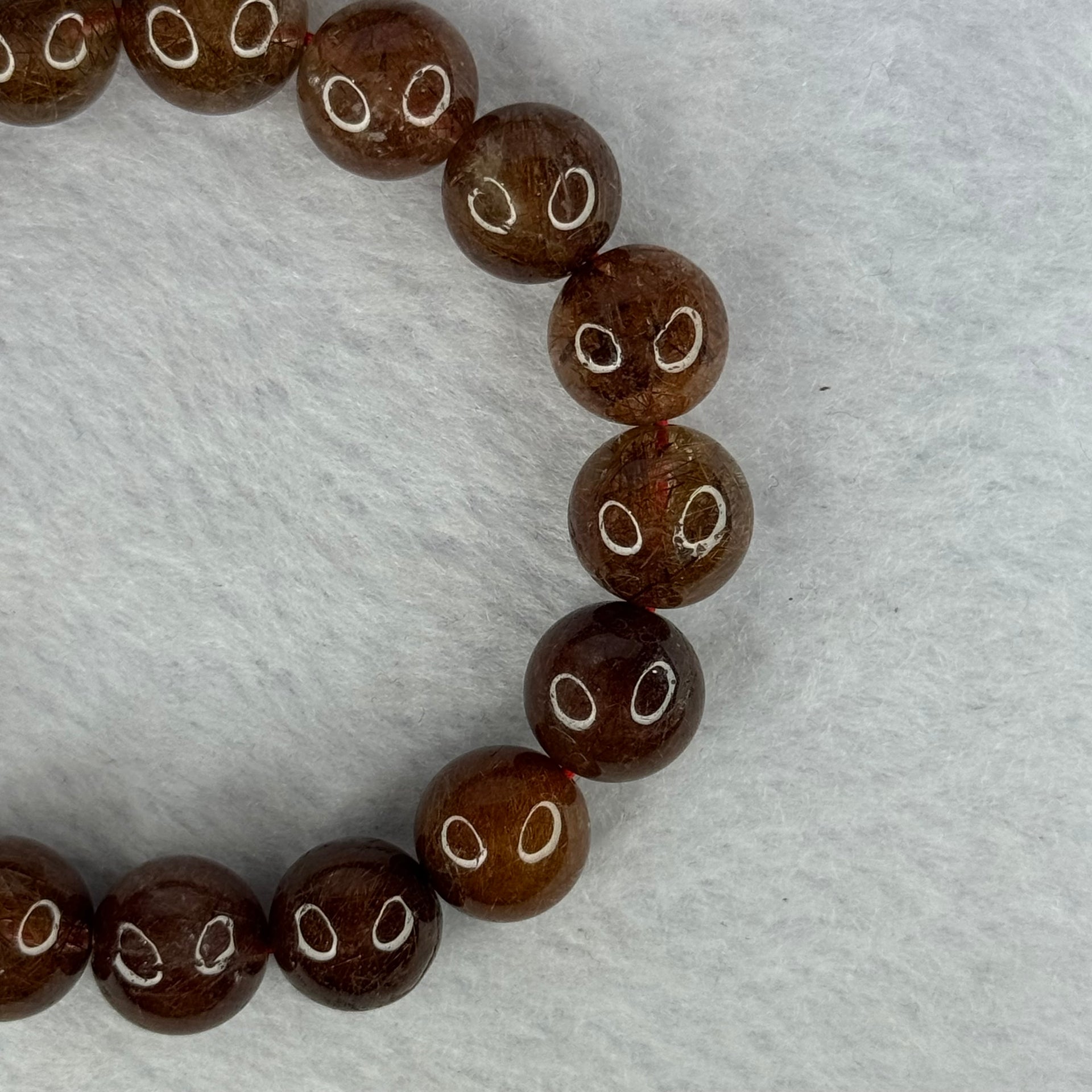 Natural Copper Rutilated Quartz Beads Bracelet 天然銅髮晶手镯 38.12g 17cm 12.1mm 17 Beads - Huangs Jadeite and Jewelry Pte Ltd