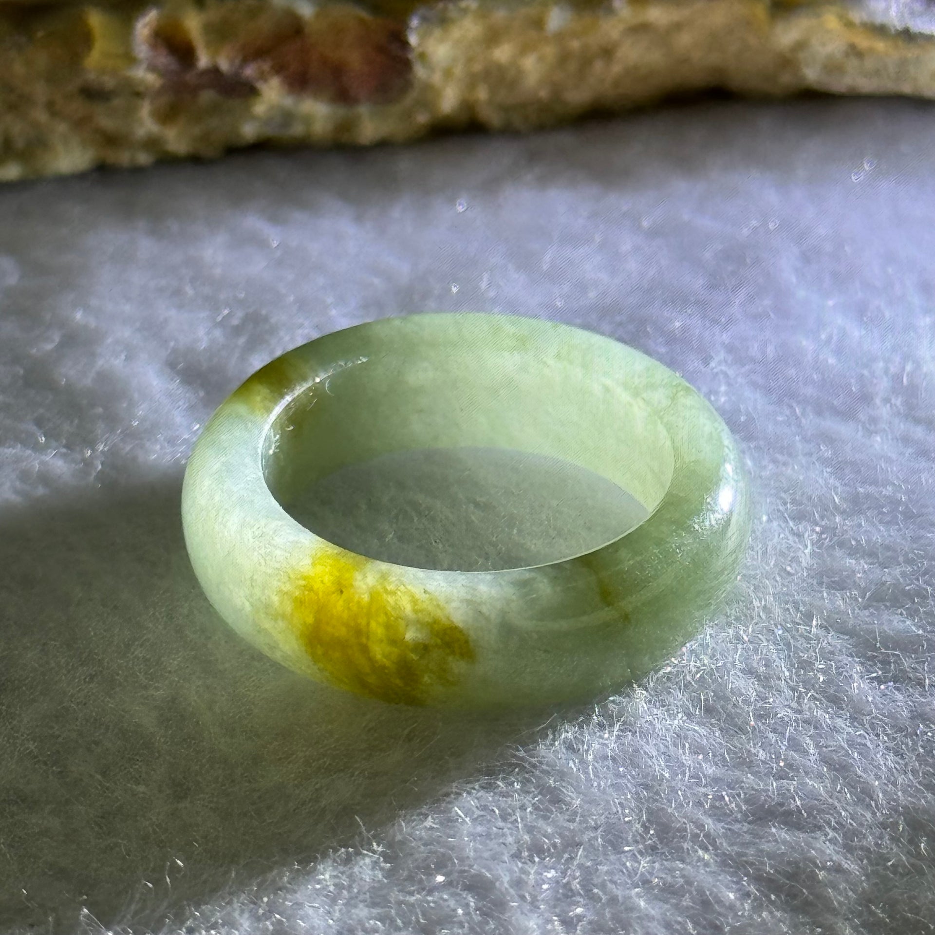 Type A Green with Brown Patches Jadeite Ring 4.17g 6.3 by 3.7mm US7 HK15.5 - Huangs Jadeite and Jewelry Pte Ltd
