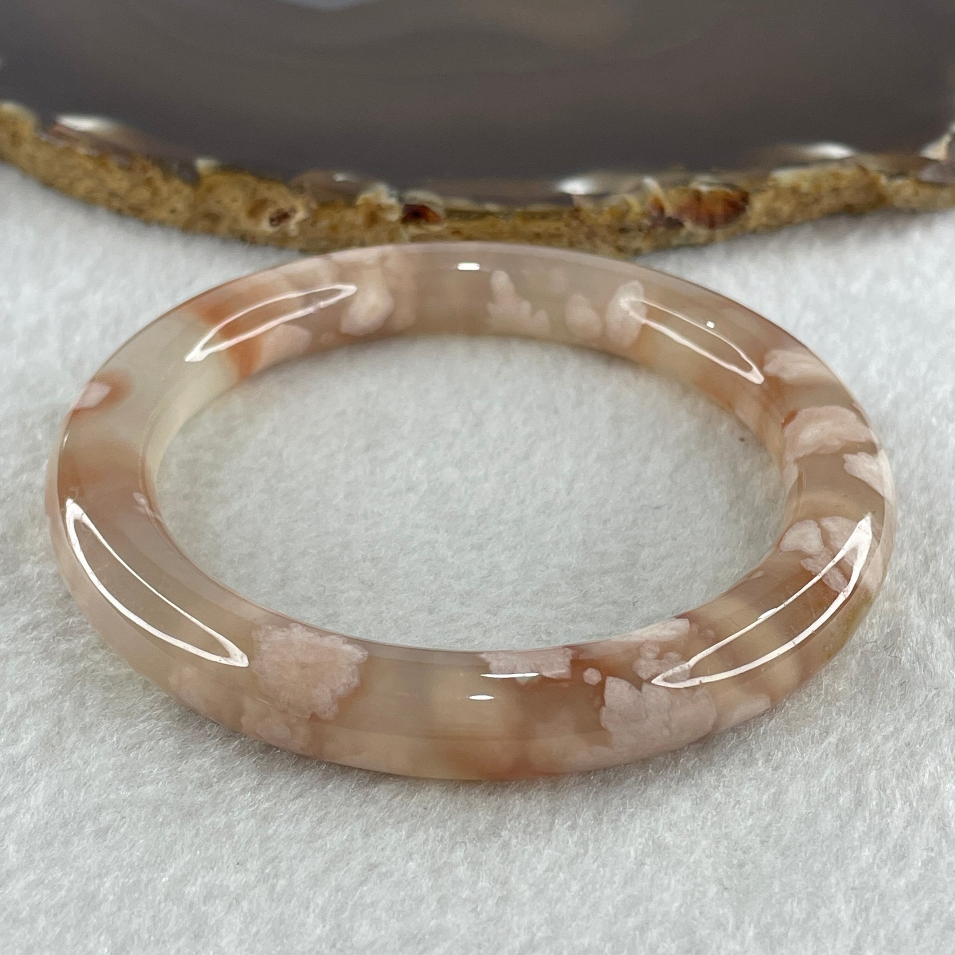 Natural Pinkish Flower Agate Bangle 45.47g Internal Diameter 59.5mm 10.0 by 10.7mm (Perfect) - Huangs Jadeite and Jewelry Pte Ltd