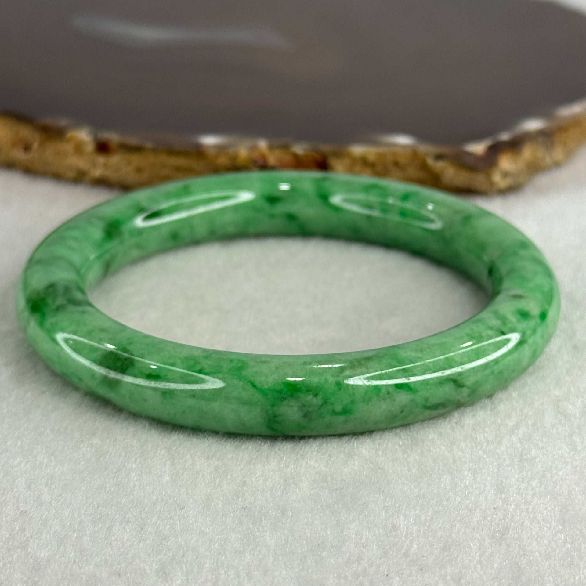 Type A Apple Green Jade Jadeite Bangle 60.77g Inner Diameter: 59.2mm Thickness: 10.2 by 10.4mm (Very Very Slight Internal Lines) - Huangs Jadeite and Jewelry Pte Ltd
