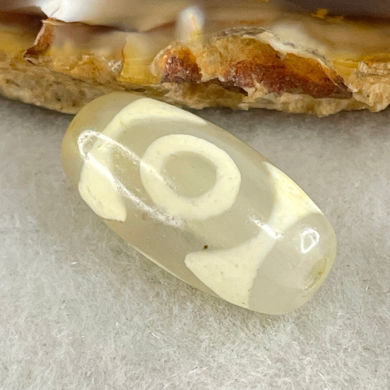 Natural Powerful Tibetan Old Oily Agate 3 Eyes Dzi Bead Heavenly Master (Tian Zhu) 三眼天诛 3.01g 20.2 by 10.2mm - Huangs Jadeite and Jewelry Pte Ltd