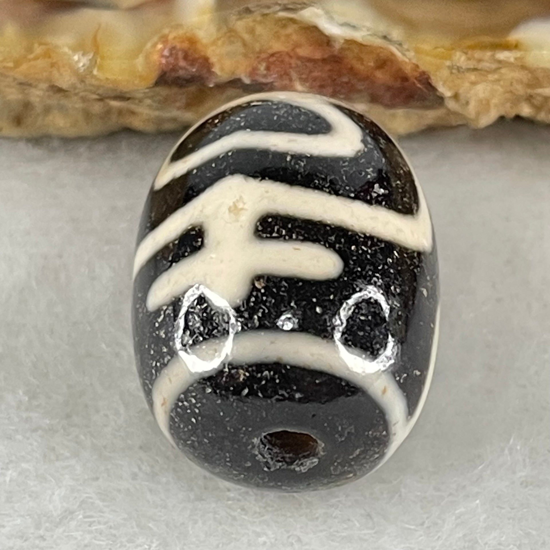 Natural Powerful Tibetan Old Oily Agate Double Nectar Vessel Dzi Bead Heavenly Master (Tian Zhu) 花蜜容器眼天珠 4.76g 17.7 by 13.1mm - Huangs Jadeite and Jewelry Pte Ltd