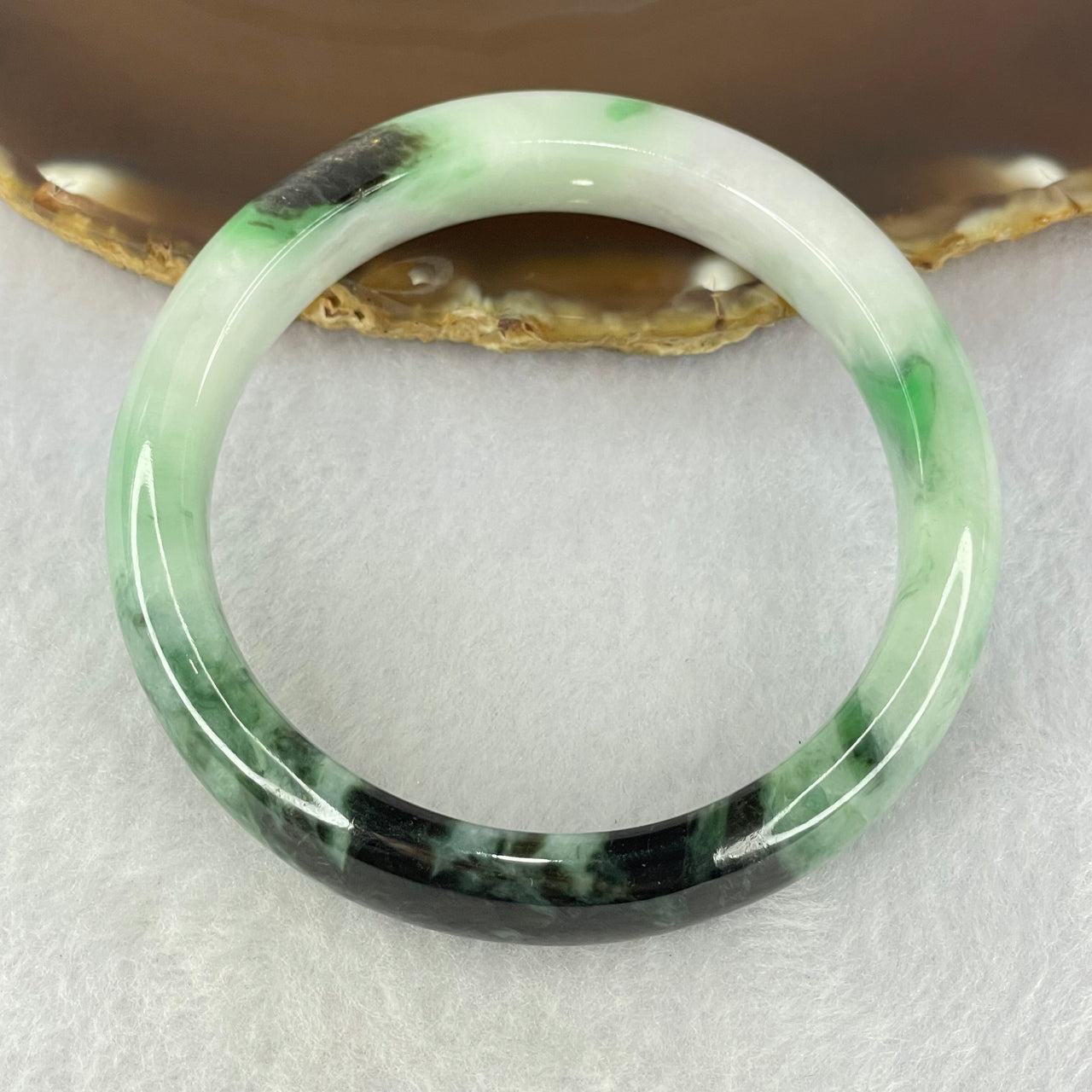 Type A Green and Lavender with Moss Green Piao Hua Jadeite Bangle Internal Diameter 58.4mm 65.31g 14.0 by 8.7mm (Internal Lines) - Huangs Jadeite and Jewelry Pte Ltd
