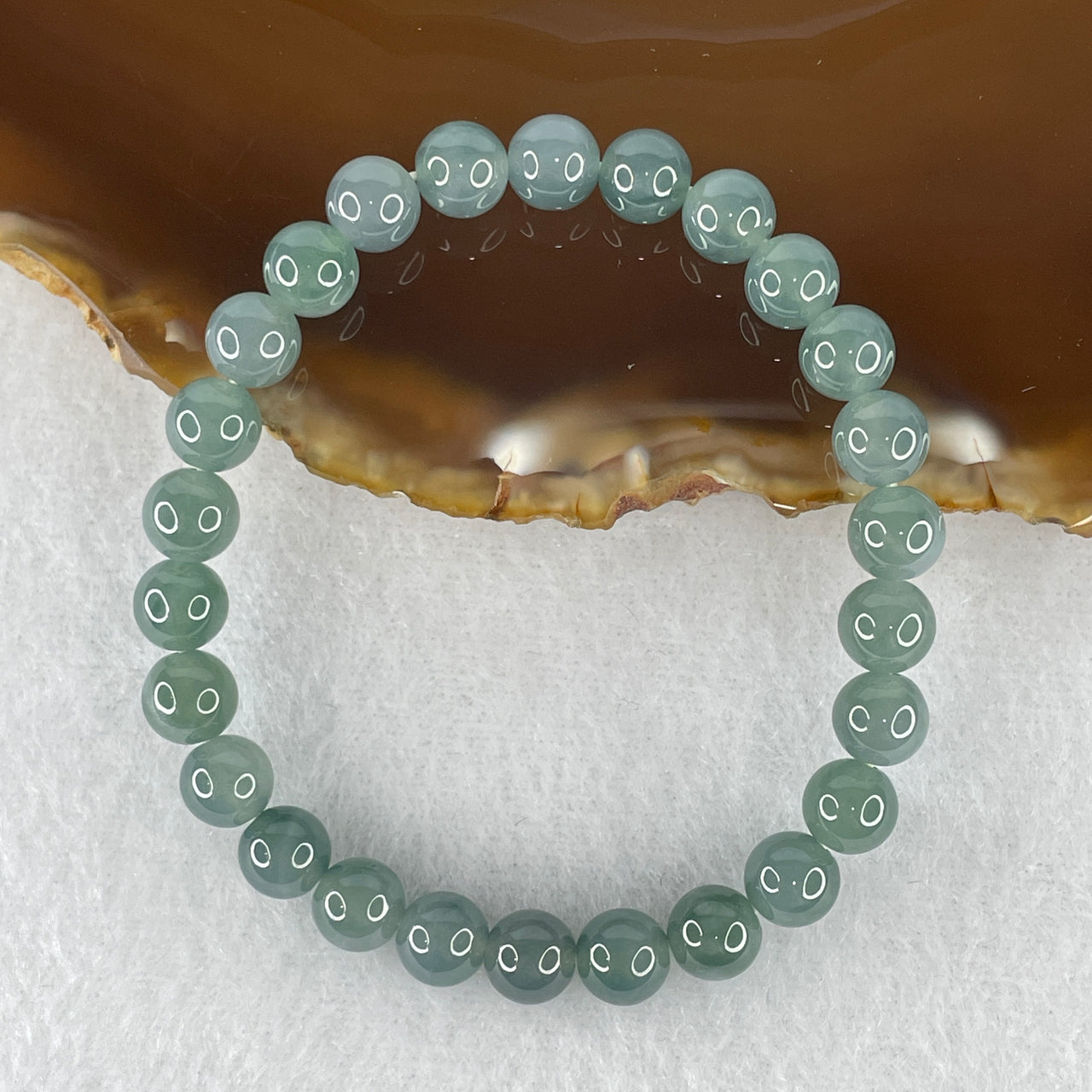 Natural Type A Blueish Green Jadeite Beads Bracelet | 14.5cm Petite 6.8mm Round Jade Bead Healing Energy Bracelet (14.06g, 26 Beads)