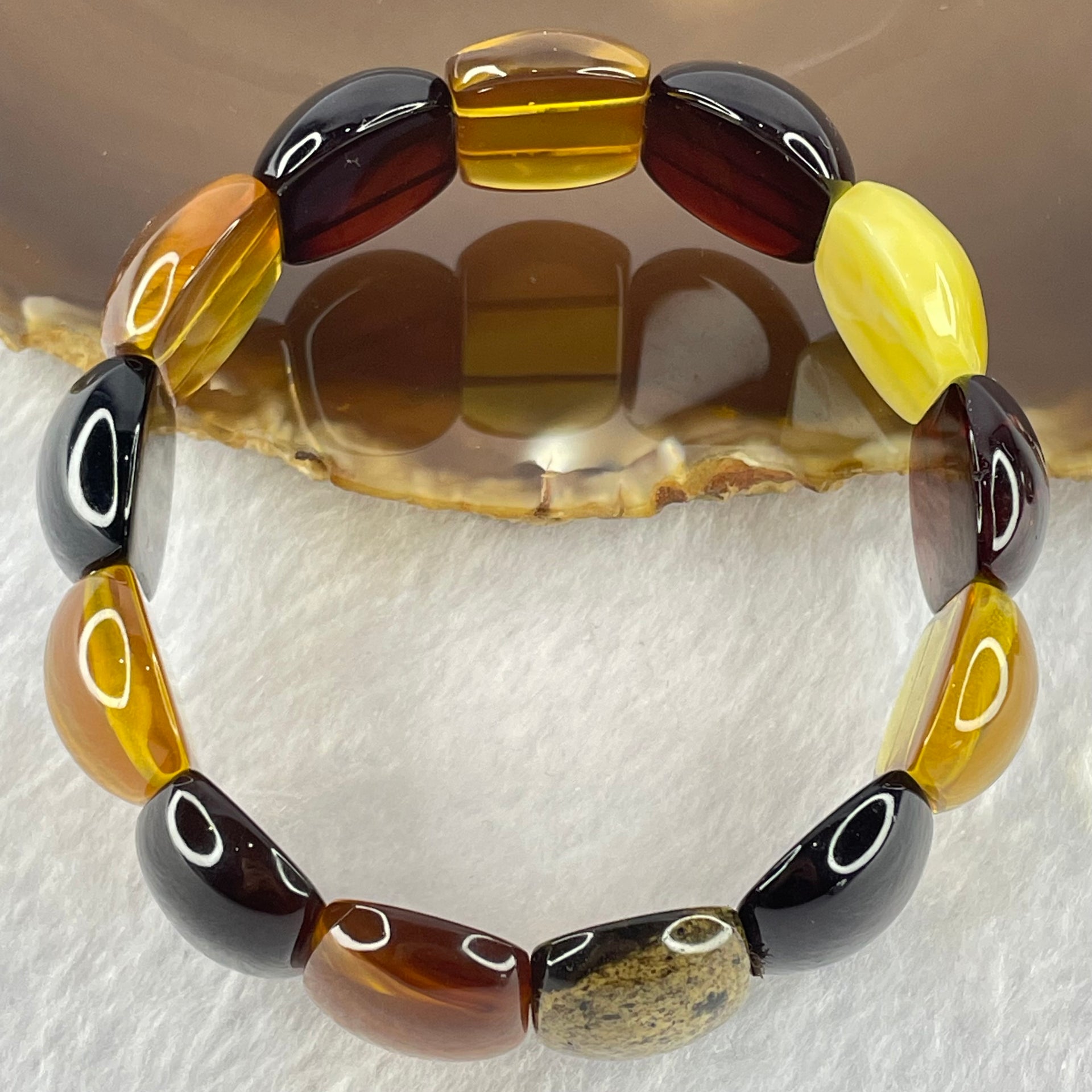 Natural Mixed Color Amber Bracelet 天然多宝琥珀手链 25.74g 18cm 25.2 by 16.4 by 7.5mm 13pcs - Huangs Jadeite and Jewelry Pte Ltd