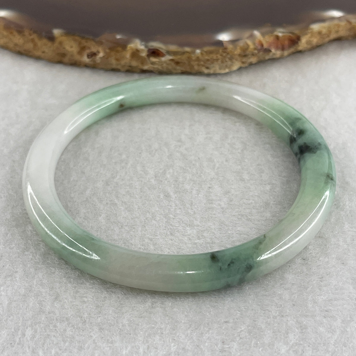 Natural Type A Green with Lavender Piao Hua Jadeite Flat Ding Dang Bangle 22.98g Inner Diameter 52.8mm 6.6 by 7.5mm (Very Very Slight External Rough) - Huangs Jadeite and Jewelry Pte Ltd
