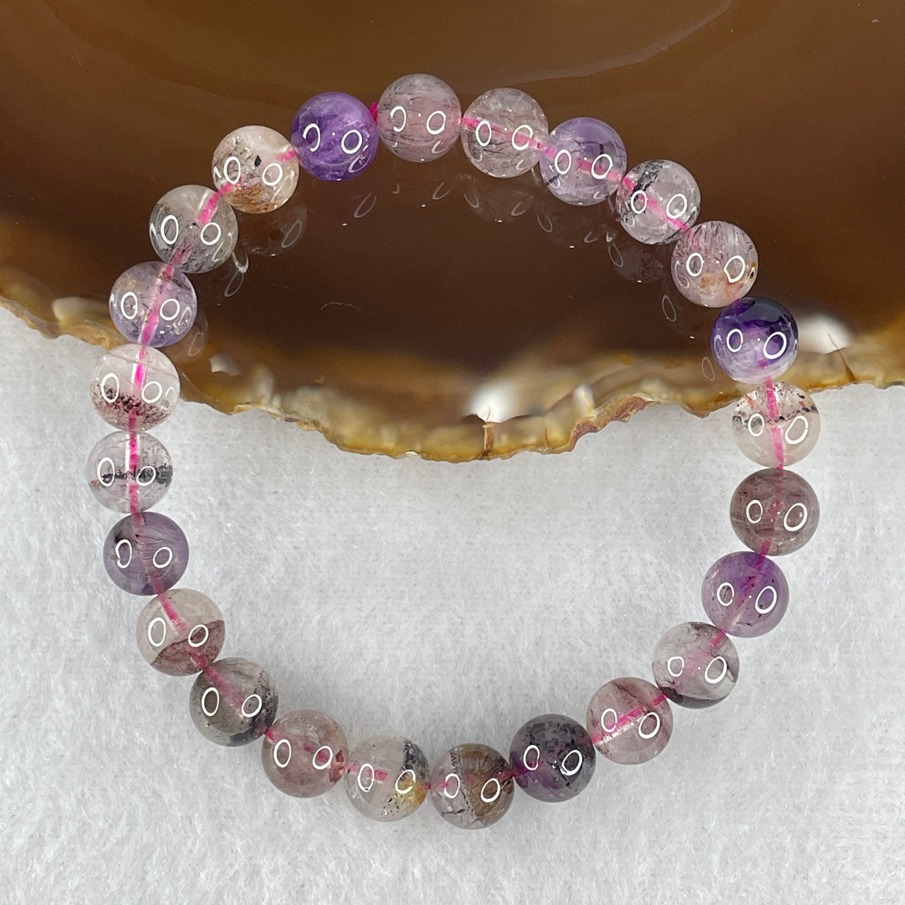 Certified Above-Average Grade Natural Super 7 Crystal Beads Bracelet | Fluid High-Clarity Showcase Strand | Authentic Sacred Seven Multi-Mineral Inclusions Quartz Spiritual Catalyst & Auric Shield Bracelet (18.09g | 16.5cm Length | 8.3mm | 24 Beads)