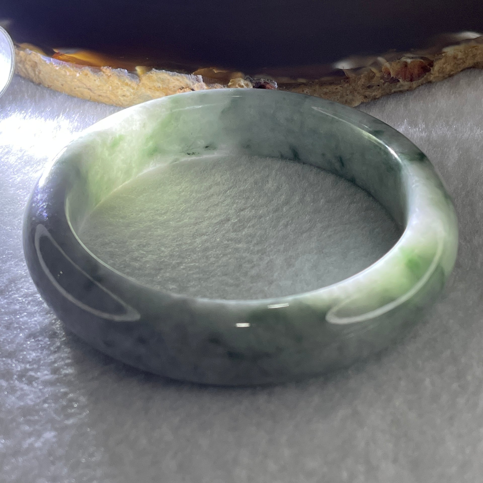 Natural Type A Light Green with Light Lavender and Blueish Green Piao Hua Jadeite Bangle 69.25g Internal Diameter 57.5mm 14.0 by 9.7mm (Close to Perfect) - Huangs Jadeite and Jewelry Pte Ltd