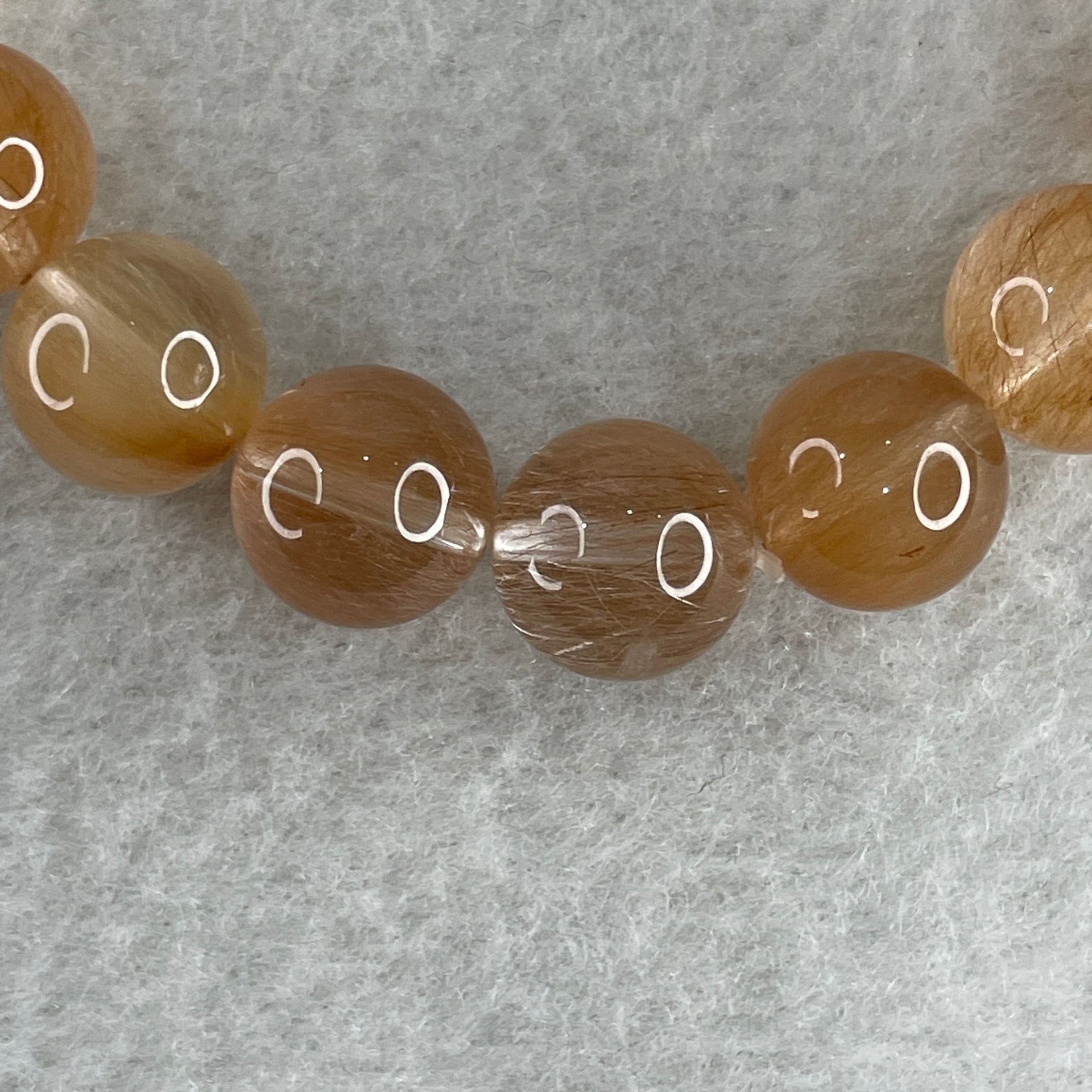 Certified Good Grade Natural Rabbit Hair Rutilated Quartz Beads Bracelet 31.59g 16cm 10.8mm 16Beads - Huangs Jadeite and Jewelry Pte Ltd