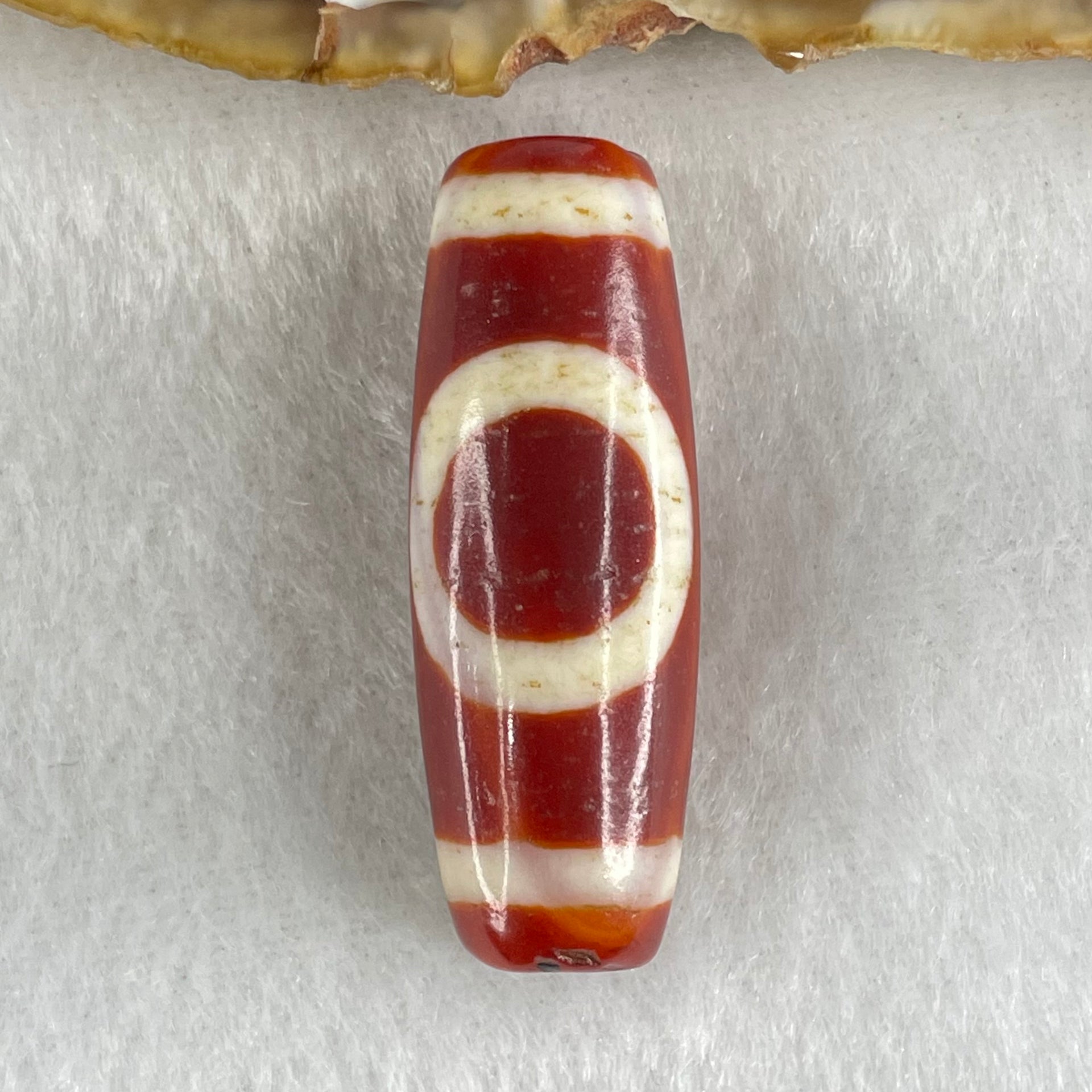 Natural Powerful Tibetan Old Oily Red White Agate One Eye Gold Metal Element Dzi Bead Heavenly Master (Tian Zhu) 一眼金天珠 10.81g 38.0 by 13.5mm - Huangs Jadeite and Jewelry Pte Ltd