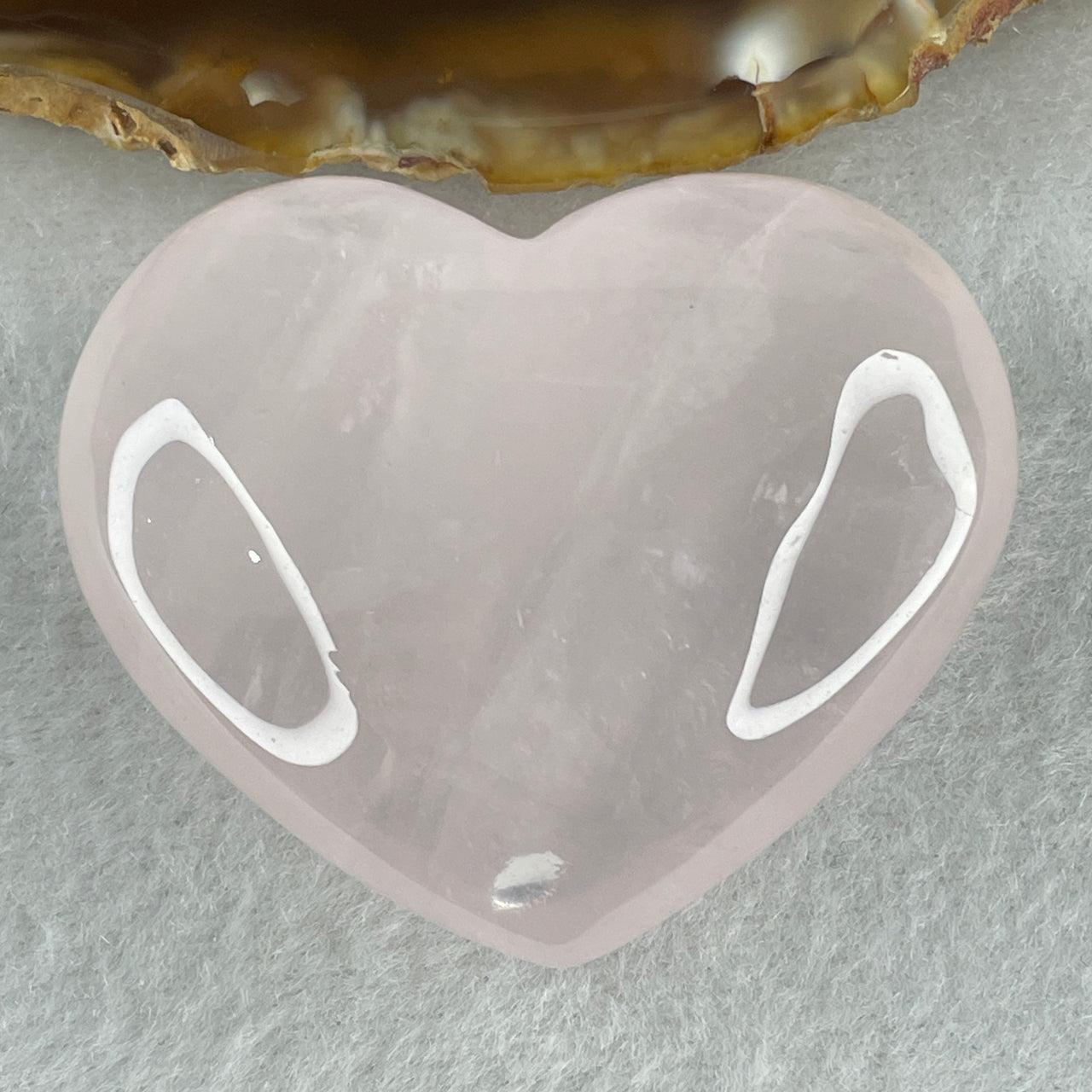 Above Average Grade Natural Rose Quartz Heart Shape Display 53.43g 41.6 by 50.0 by 18.6mm