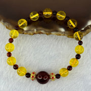 Natural Yellow Golden and Red Amber Beads Bracelet 7.24g 11.4mm 1 Bead 8.2mm 13 Beads - Huangs Jadeite and Jewelry Pte Ltd