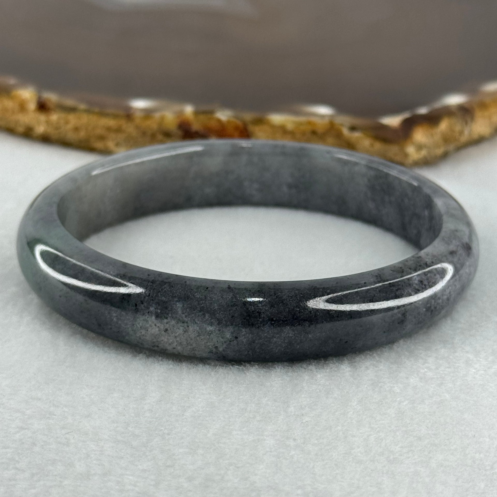 Type A Wuji Grey Black Jadeite Oval Bangle Bangle Internal Diameter 57.8mm 40.78g 12.0 by 6.4mm (Close to Perfect) - Huangs Jadeite and Jewelry Pte Ltd