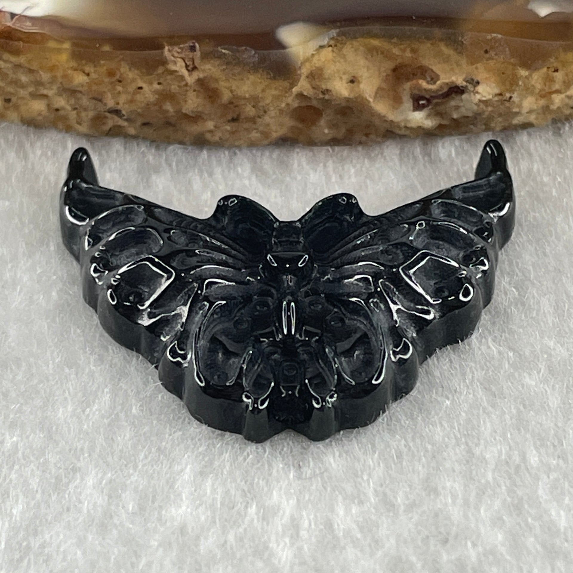 Type A Opaque Black Omphacite Butterfly Pendant Charm 5.11g 29.8 by 23.3 by 6.0mm - Huangs Jadeite and Jewelry Pte Ltd