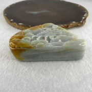 Natural Type A Light Green with Faint Lavender with Yellow Jadeite Shan Shui Scenic with Gui Ren Benefactor Display 355.47g 71.4 by 95.6 by 25.9mm - Huangs Jadeite and Jewelry Pte Ltd