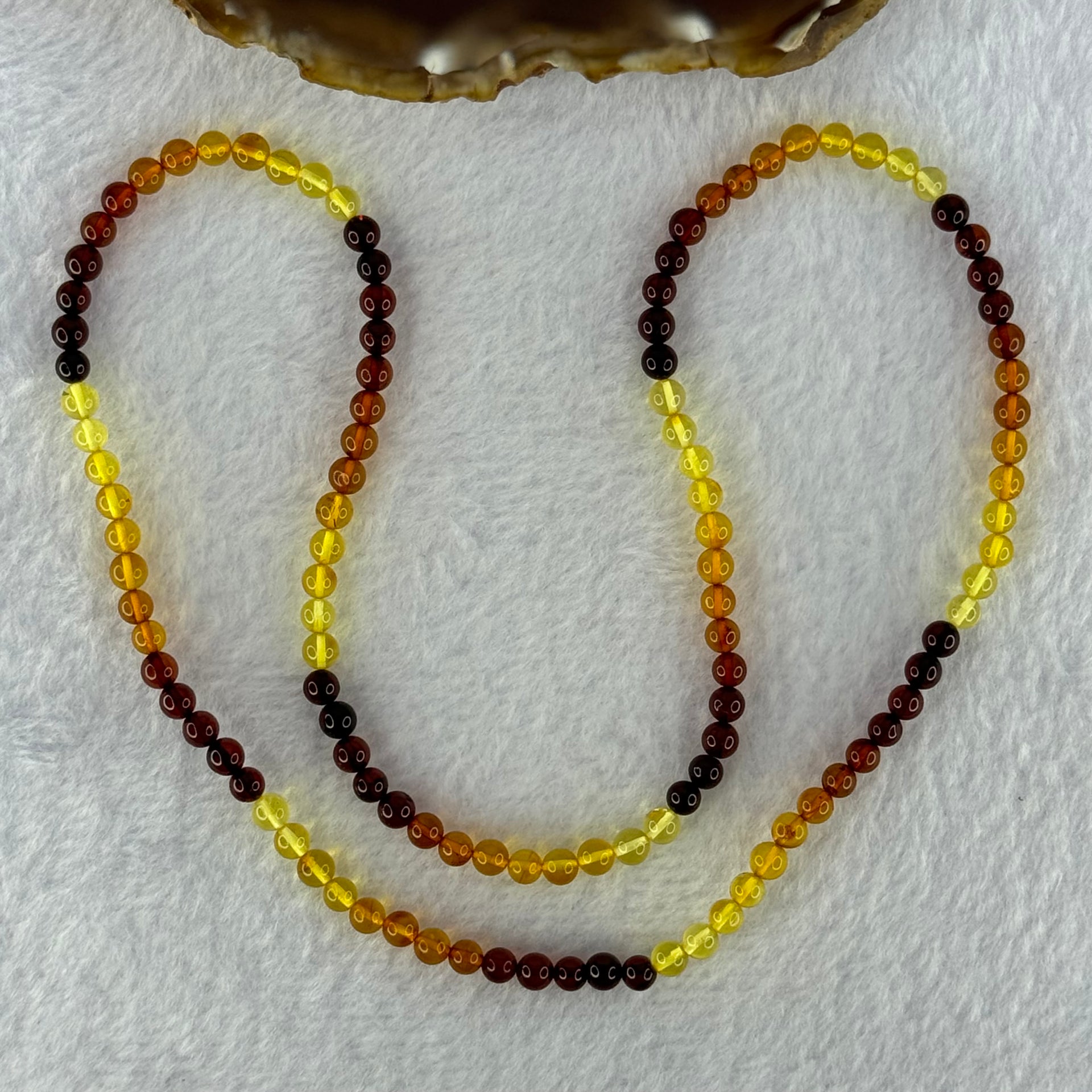 Natural Mixed Color Amber Beads Elastic Necklace 天然血珀项链 10.77g 36cm 7.4mm 52 Beads - Huangs Jadeite and Jewelry Pte Ltd