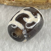 Natural Powerful Tibetan Old Oily Brown Yellowish White Agate Green Tara Dzi Bead Heavenly Master (Tian Zhu) 绿度母天珠 4.62g 17.5 by 13.3mm - Huangs Jadeite and Jewelry Pte Ltd