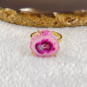 Pink Agate in Gold Color Ring (Adjustable Size) 2.62g 15.7 by 14.8 by 3.7mm - Huangs Jadeite and Jewelry Pte Ltd