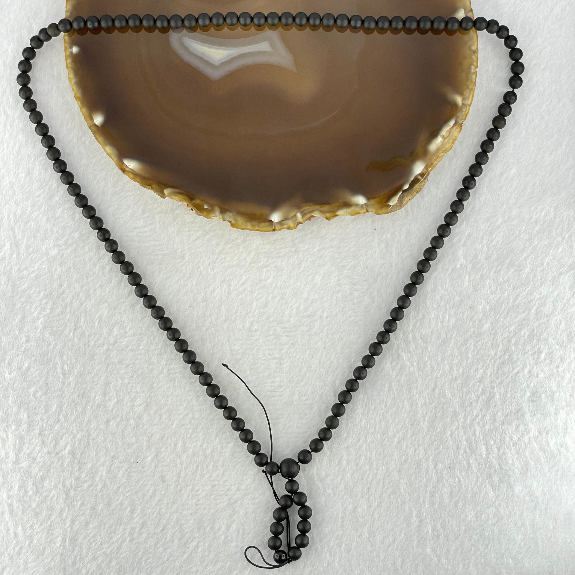 Natural Dark Matt Black Amber Beads Necklace 天然大黑天翁琥珀项链 10.22g 56cm 7.5mm 1 Bead 5.4mm 108 Beads - Huangs Jadeite and Jewelry Pte Ltd