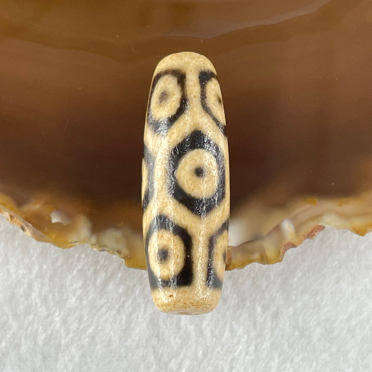 Natural Powerful Tibetan Old Oily Agate 9 Eyes Turtle Shell Dzi Bead Heavenly Master (Tian Zhu) 九眼龟壳天诛 9.80g 38.4 by 12.8mm - Huangs Jadeite and Jewelry Pte Ltd