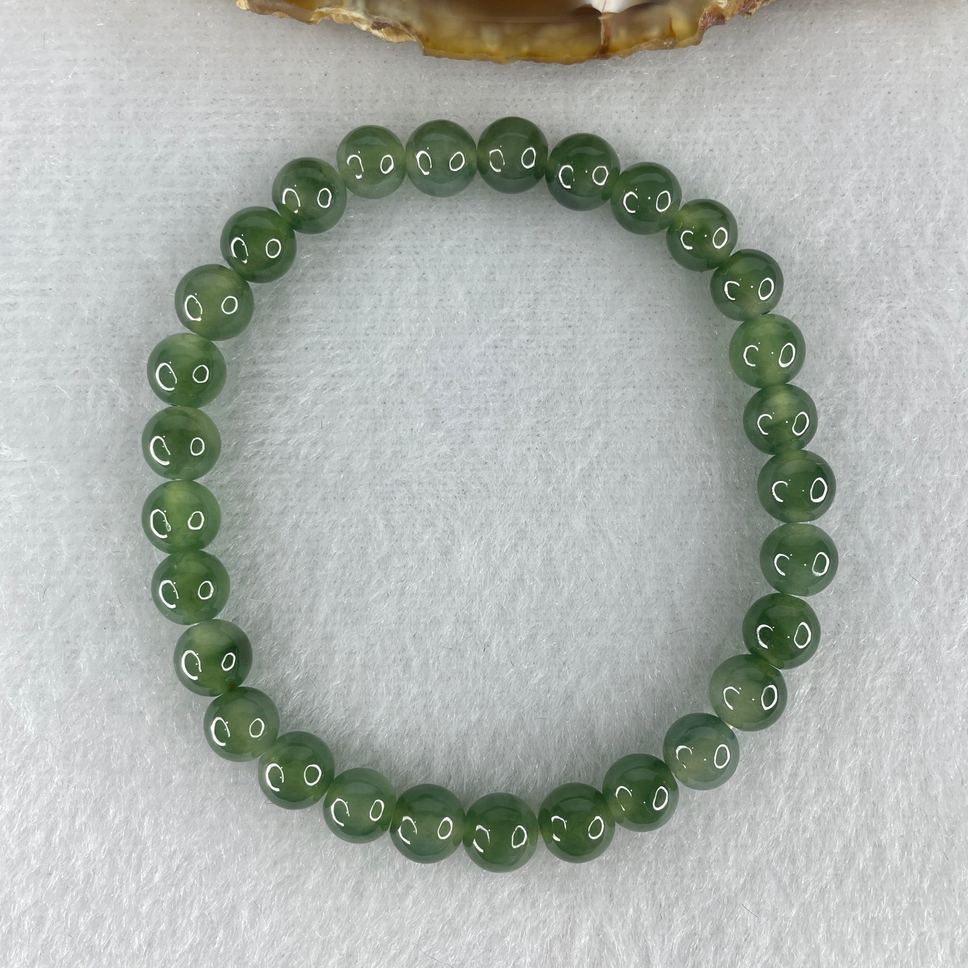 High Grade Natural Type A Blueish Green Jadeite Beads Bracelet 13.88g 15.5cm 6.6mm 29 Beads - Huangs Jadeite and Jewelry Pte Ltd