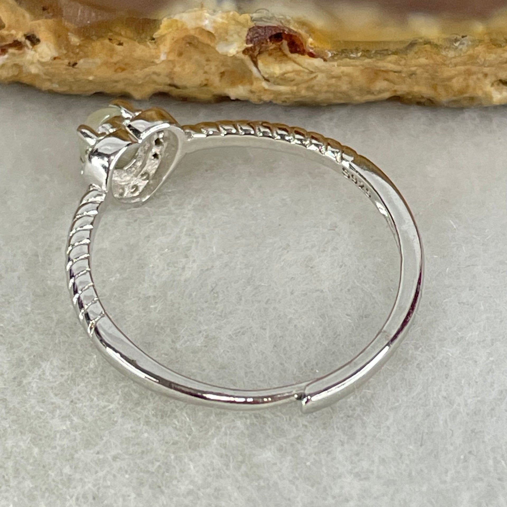 Type A Semi Icy Lavender Cabochon Jadeite in S925 Sliver Heart Ring (Adjustable Size) 1.10g 2.7 by 2.5mm - Huangs Jadeite and Jewelry Pte Ltd